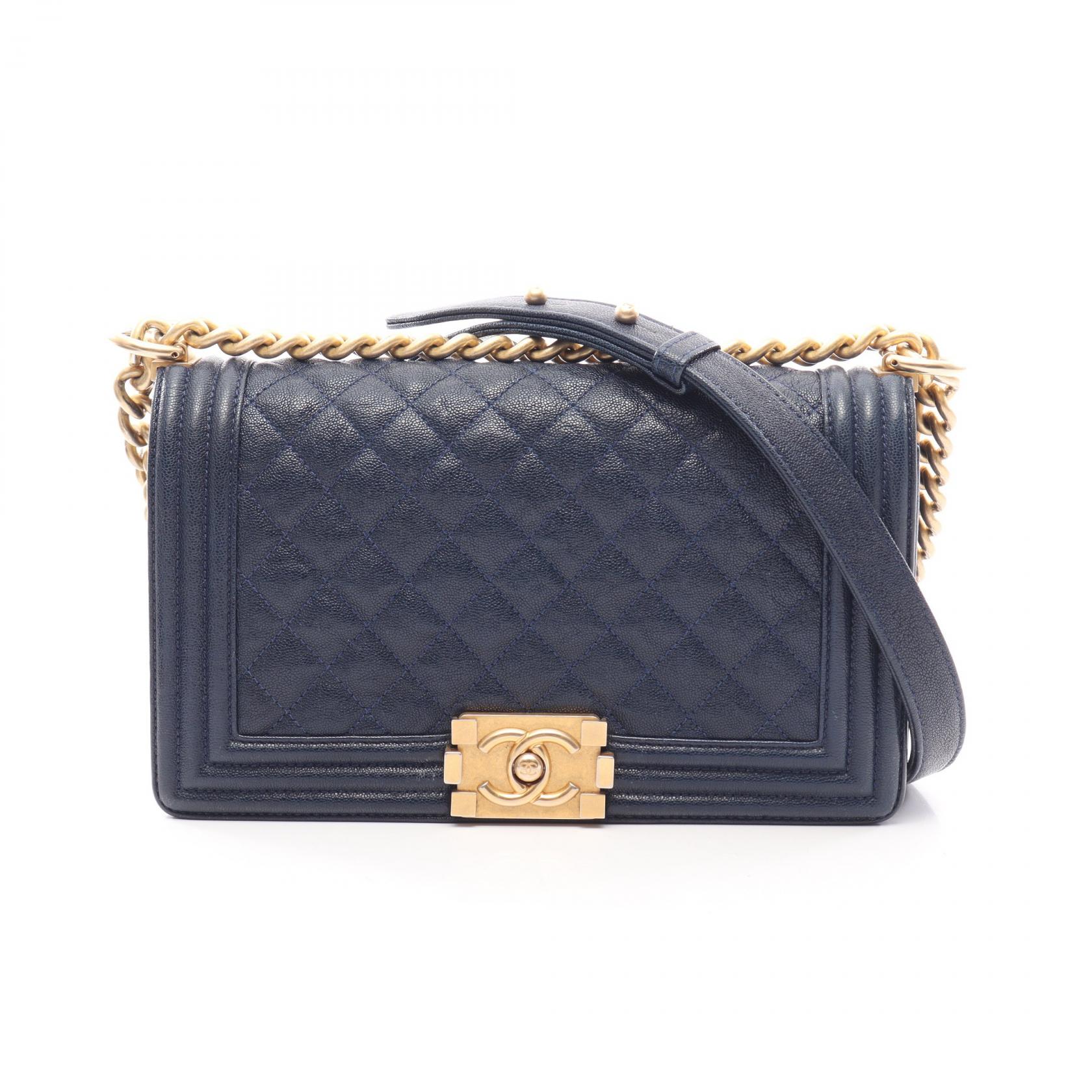 【10%OFFクーポン 7/26 9:59〆】 シャネル CHANEL ボーイシャネル ショルダーバッグ バッグ キャビアスキン(グレインドカーフ) レディース ネイビー系 A67086 【中古】|Brandoff銀座