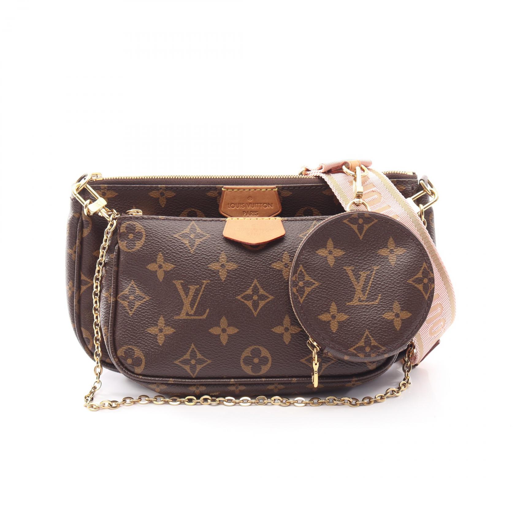【10%OFFクーポン 7/26 9:59〆】 ルイ・ヴィトン LOUIS VUITTON ミュルティ ポシェット アクセソワール モノグラム ローズクレール ショルダーバッグ バッグ PVCコーティングキャンバス レザー レディース ブラウン系 / ピンク系 M44840 【中古】｜Brandoff銀座