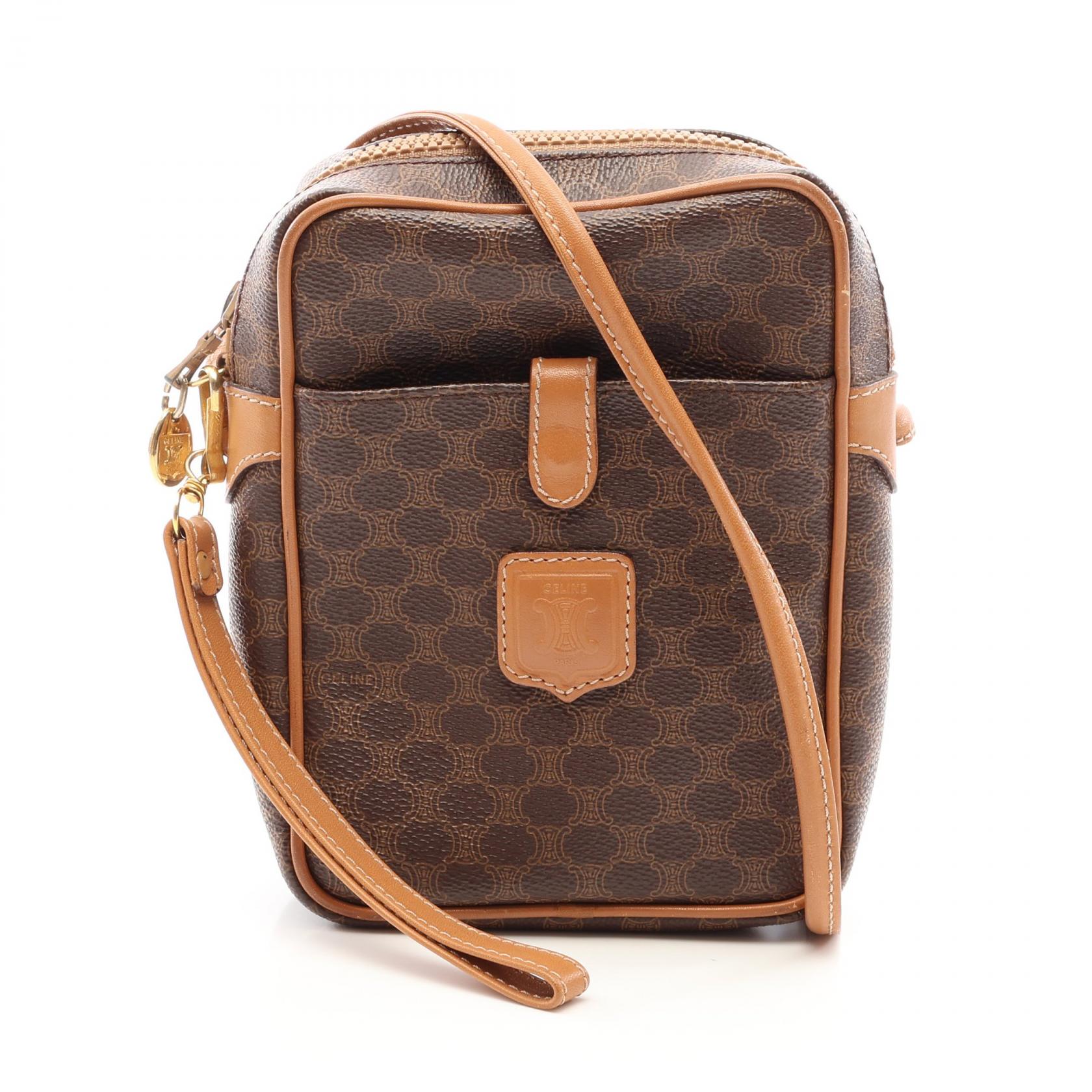 【10%OFFクーポン 7/26 9:59〆】 セリーヌ CELINE マカダム ショルダーバッグ バッグ PVCコーティングキャンバス レザー レディース ブラウン系 【中古】｜Brandoff銀座