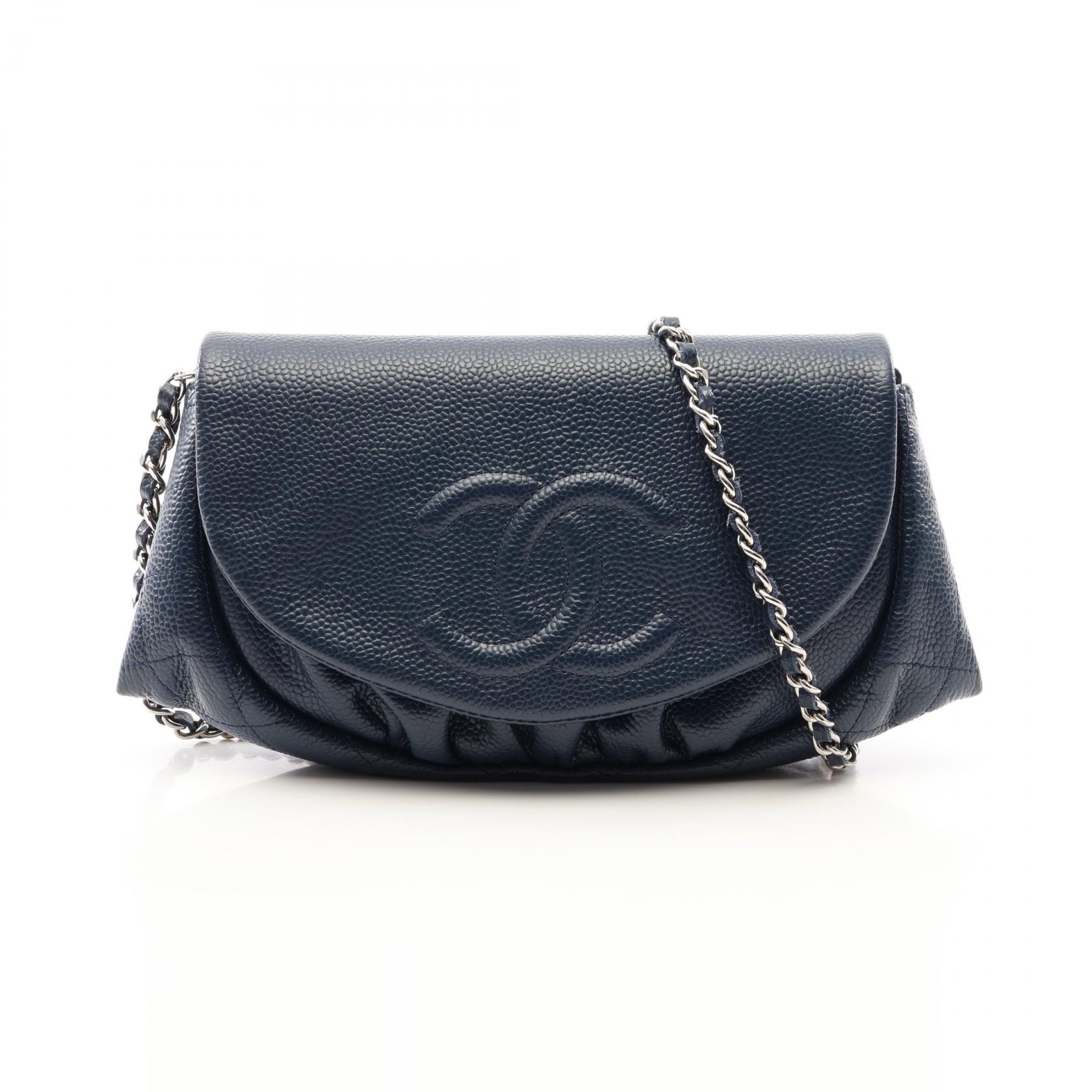 【10%OFFクーポン 7/26 9:59〆】 シャネル CHANEL ハーフムーン ココマーク ショルダーバッグ バッグ キャビアスキン(グレインドカーフ) レディース ネイビー系 A40033 【中古】｜Brandoff銀座