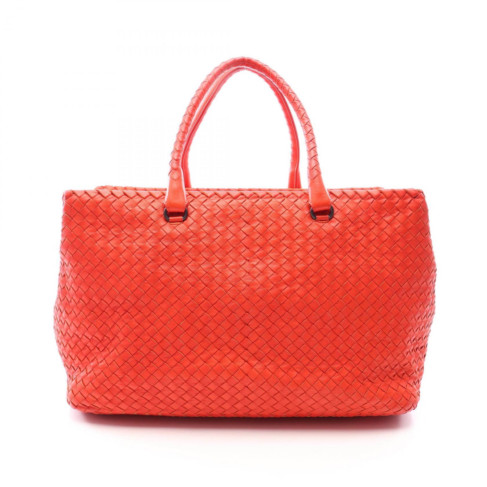 【10%OFFクーポン 7/26 9:59〆】 ボッテガヴェネタ BOTTEGA VENETA イントレチャート トートバッグ バッグ レザー レディース レッド系 【中古】｜Brandoff銀座