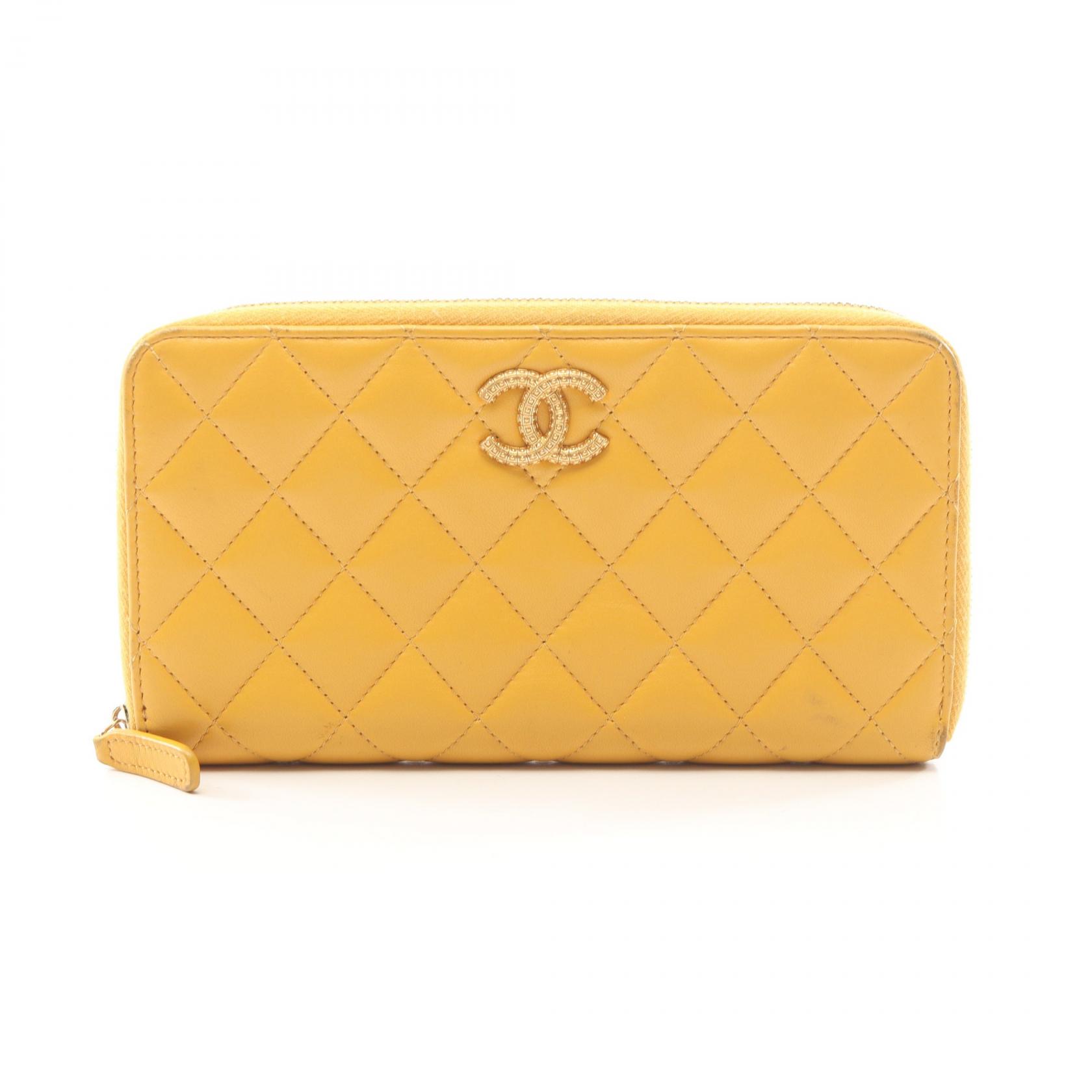 【10%OFFクーポン 7/26 9:59〆】 シャネル CHANEL マトラッセ ラウンド長財布 財布 ラムスキン（羊革） レディース イエロー系 【中古】｜Brandoff銀座