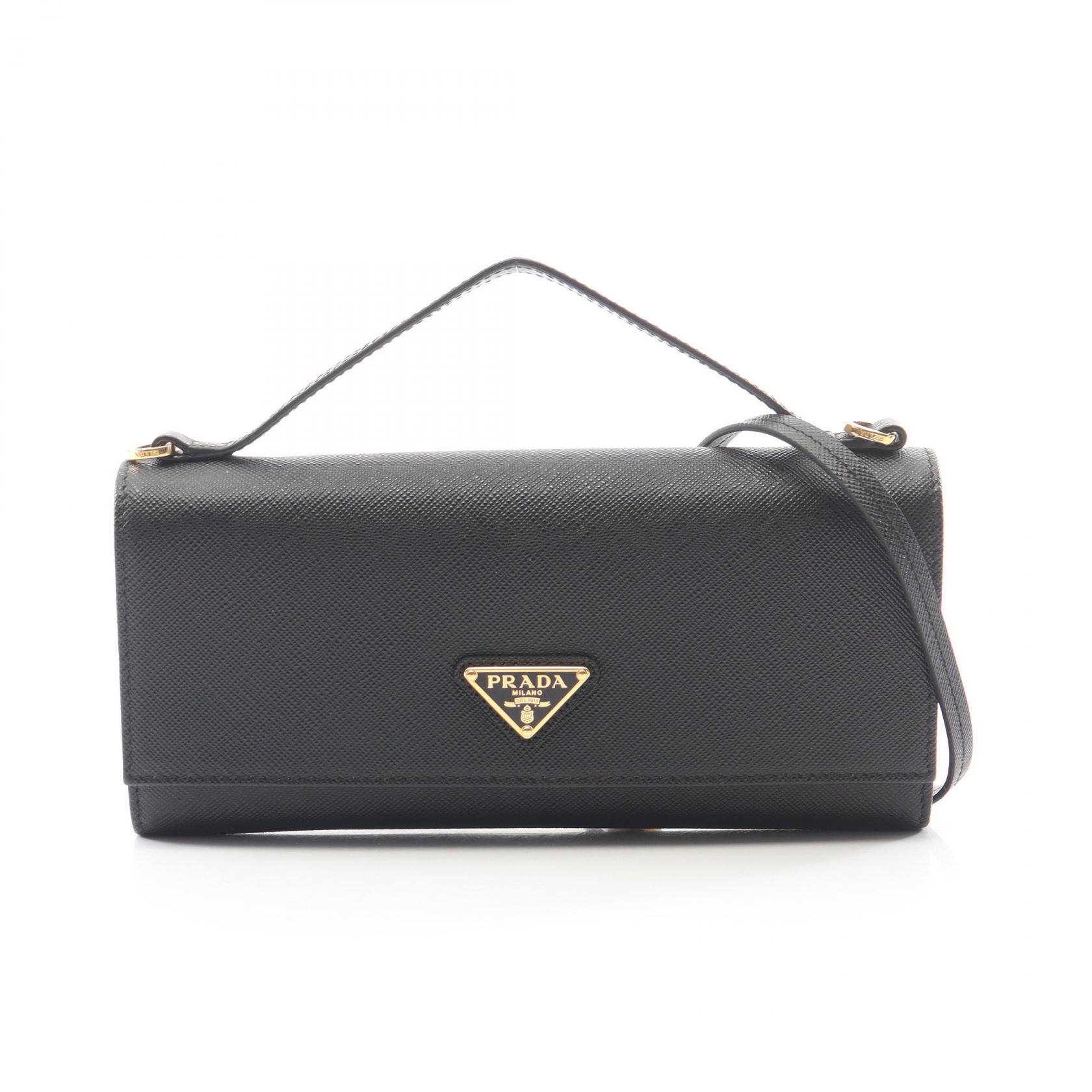 【10%OFFクーポン 7/26 9:59〆】 プラダ PRADA トライアングルロゴ 2WAY ショルダーバッグ バッグ サフィアーノレザー レディース ブラック系 1MT042 【中古】|Brandoff銀座