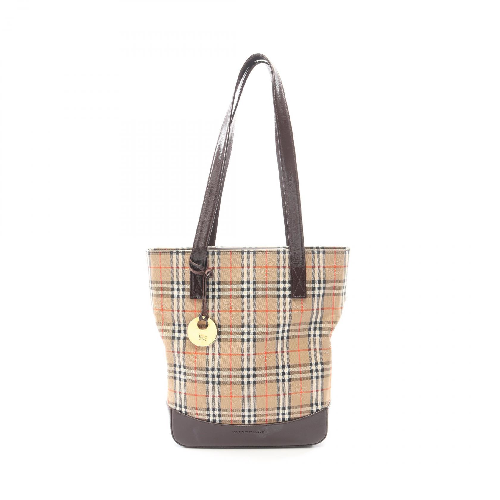 【10%OFFクーポン 7/26 9:59〆】 バーバリー BURBERRY ヘイマーケットチェック トートバッグ バッグ キャンバス レザー レディース ベージュ系 / ブラウン系 / マルチカラー 【中古】|Brandoff銀座