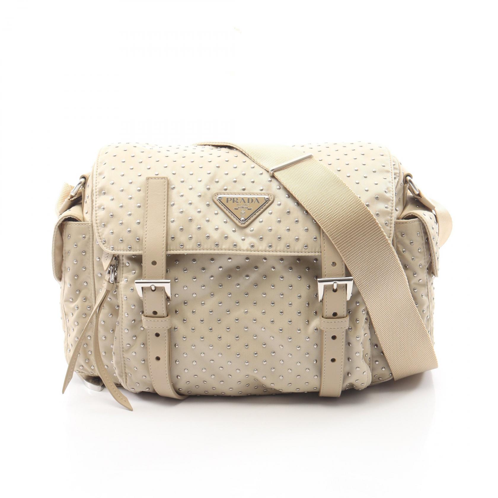 プラダ PRADA Re-Nylon スタッズ ショルダーバッグ バッグ ナイロン レザー レディース ベージュ系 【中古】｜Brandoff銀座