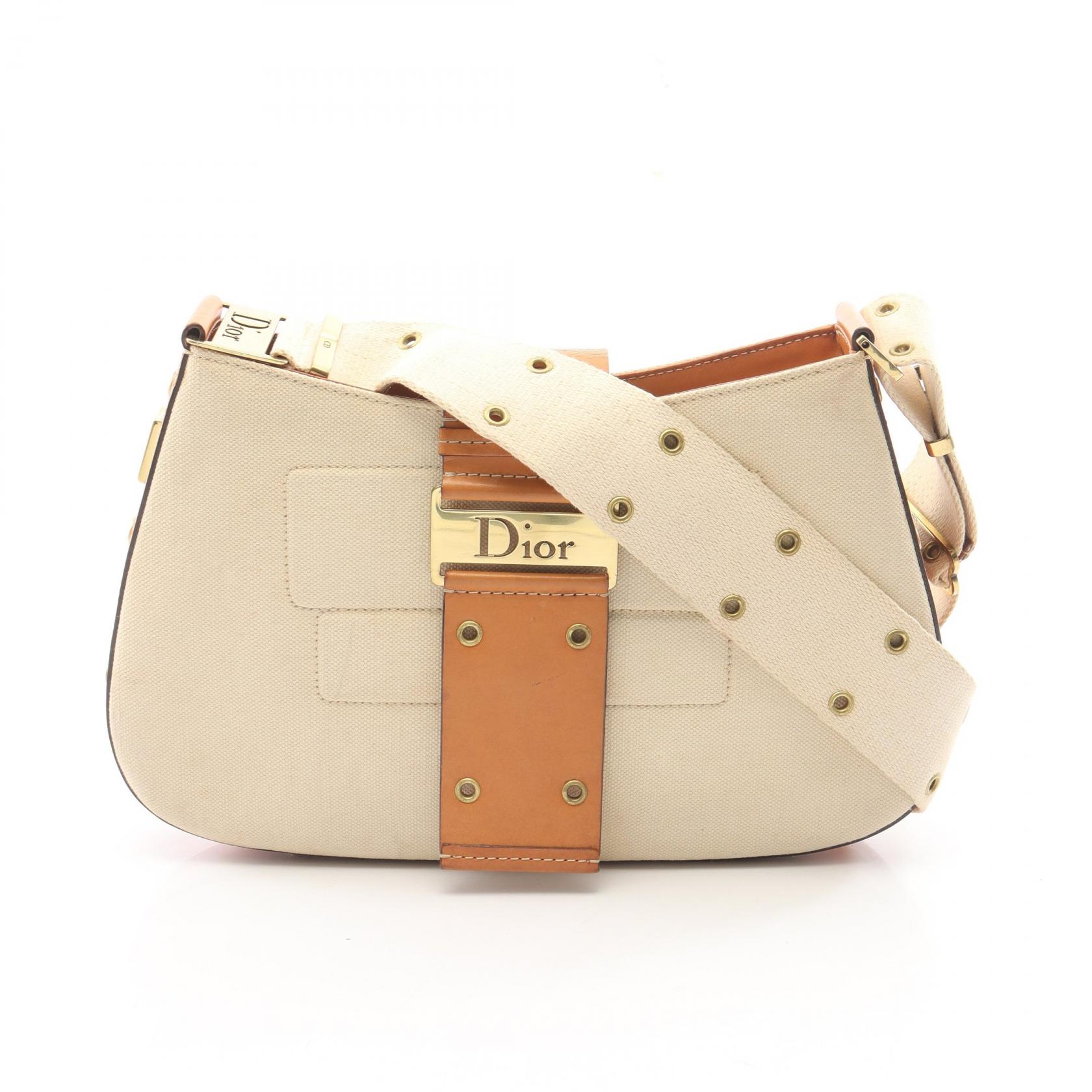 【10%OFFクーポン 7/26 9:59〆】 ディオール Dior ストリートシック コロンバス ショルダーバッグ バッグ キャンバス レザー レディース アイボリー系 / ブラウン系 【中古】｜Brandoff銀座