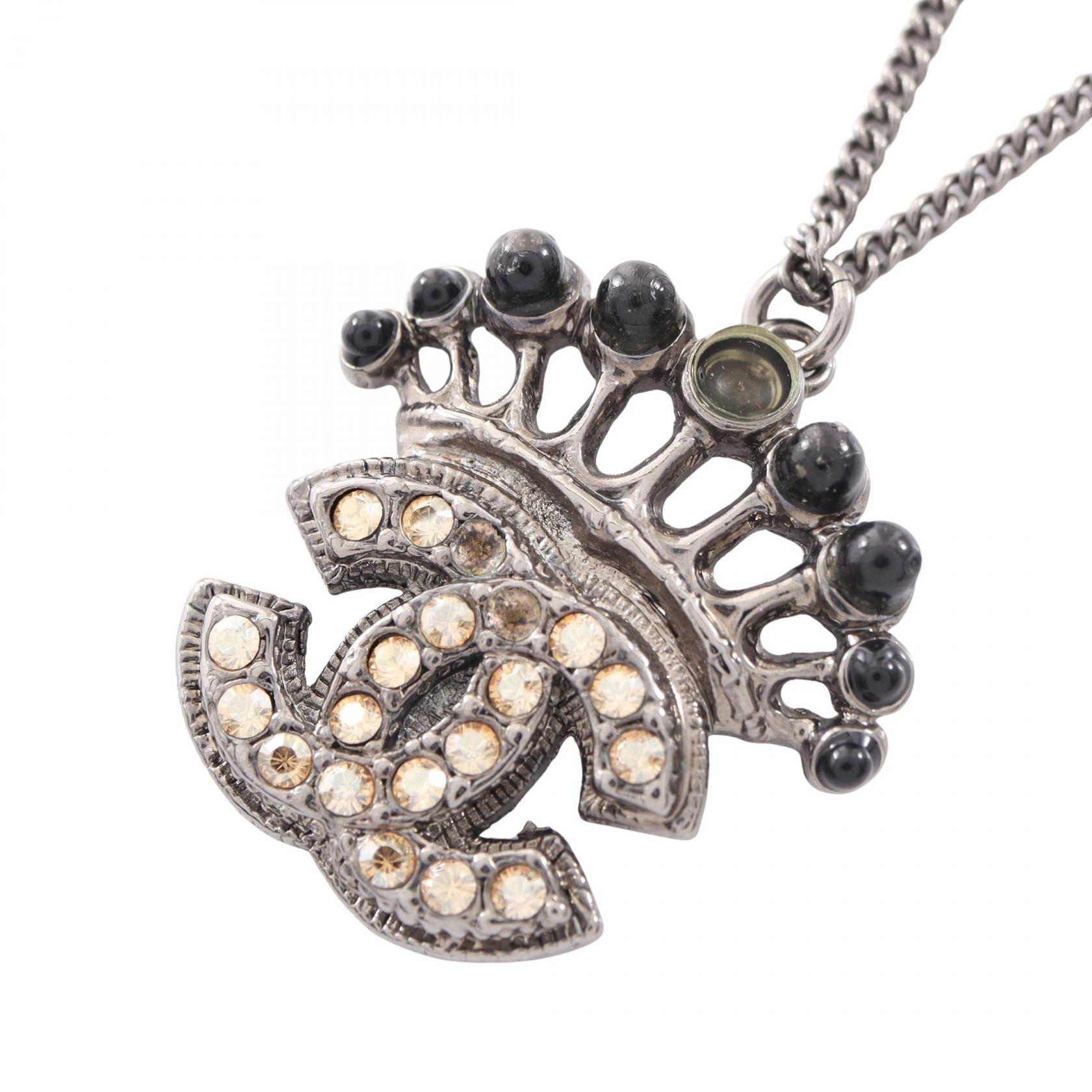 【10%OFFクーポン 7/26 9:59〆】 シャネル CHANEL ココマーク ネックレス ジュエリー ステンレススチール ラインストーン レディース シルバー系 / ブラック系 / イエロー系 【中古】|Brandoff銀座