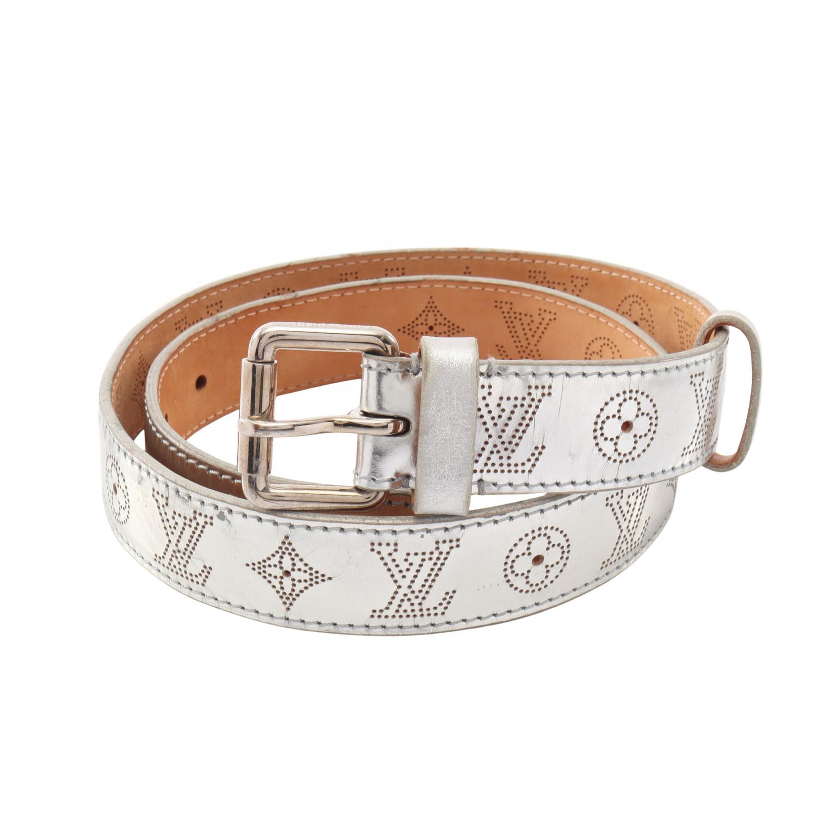 【10%OFFクーポン 7/26 9:59〆】 ルイ・ヴィトン LOUIS VUITTON ノマド サンチュール パンチング ベルト 衣料品 レザー レディース シルバー系 【中古】｜Brandoff銀座