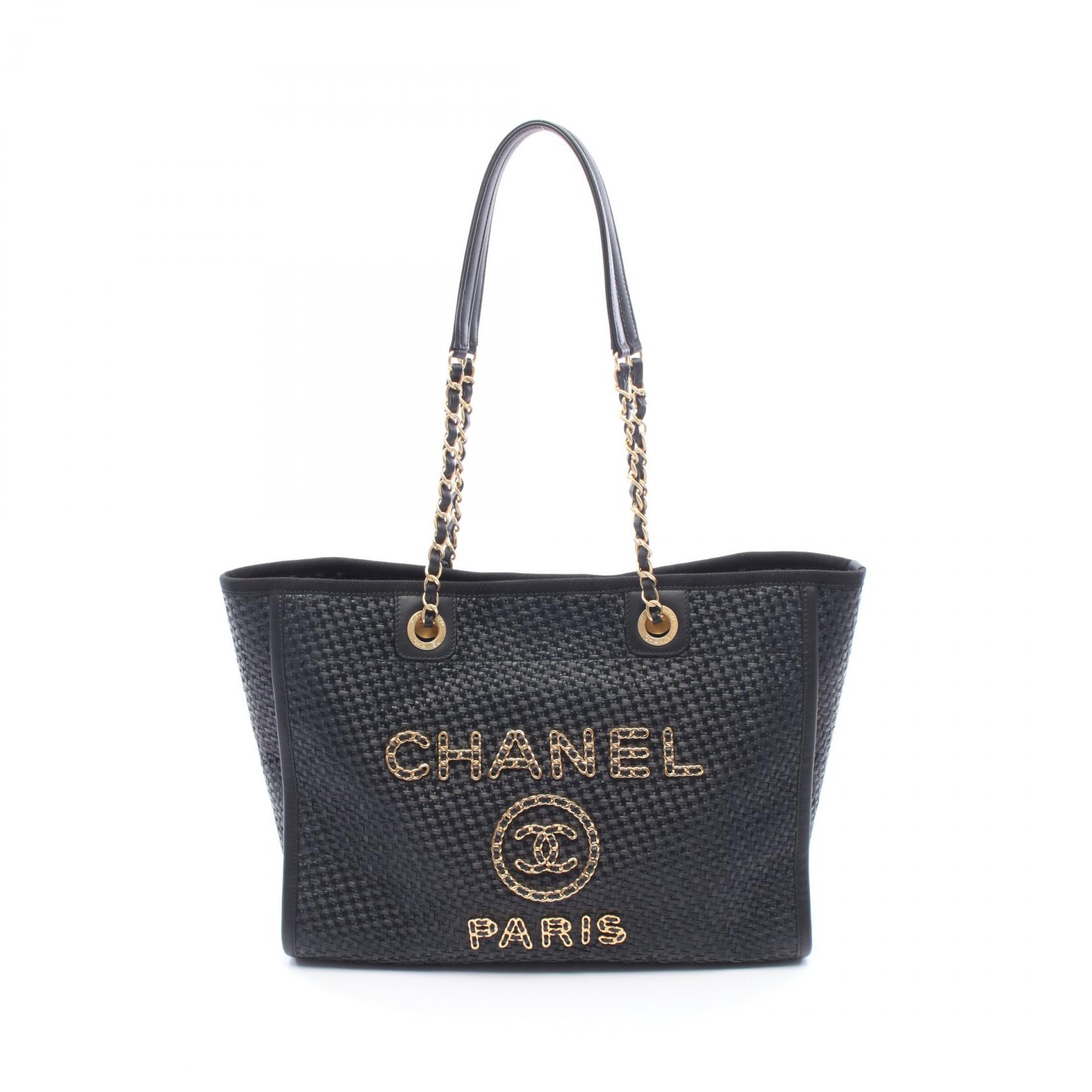 【10%OFFクーポン 7/26 9:59〆】 シャネル CHANEL ドーヴィル トートバッグ バッグ レザー ストロー レディース ブラック系 【中古】｜Brandoff銀座