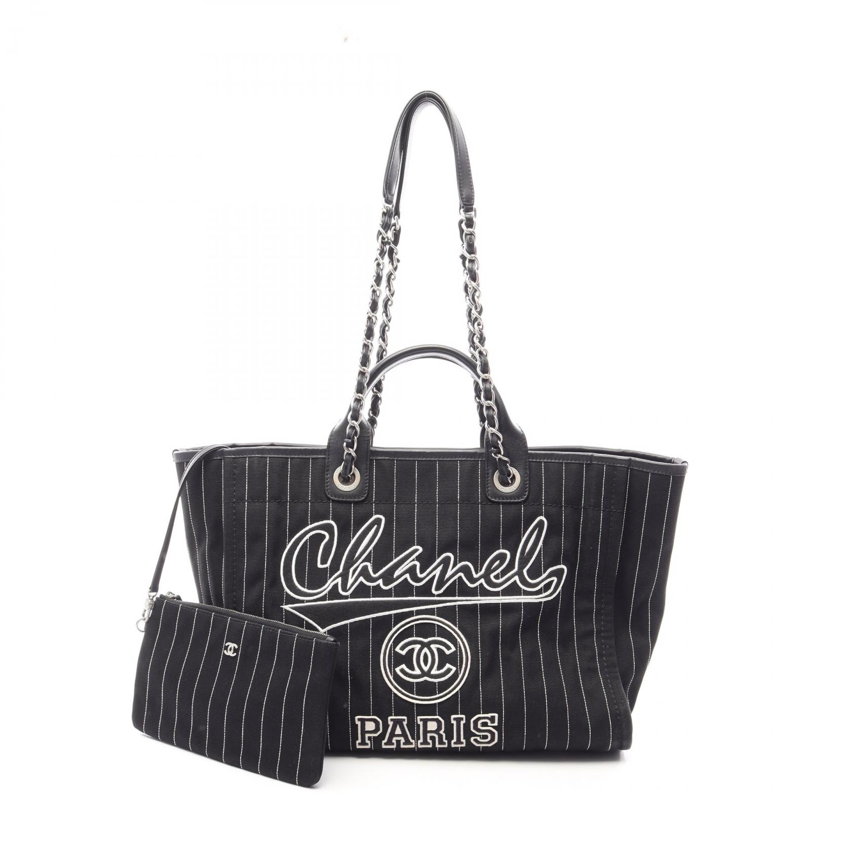 【10%OFFクーポン 7/26 9:59〆】 シャネル CHANEL ドーヴィル トートバッグ バッグ キャンバス レザー レディース ブラック系 / ホワイト系 A66941 【中古】｜Brandoff銀座