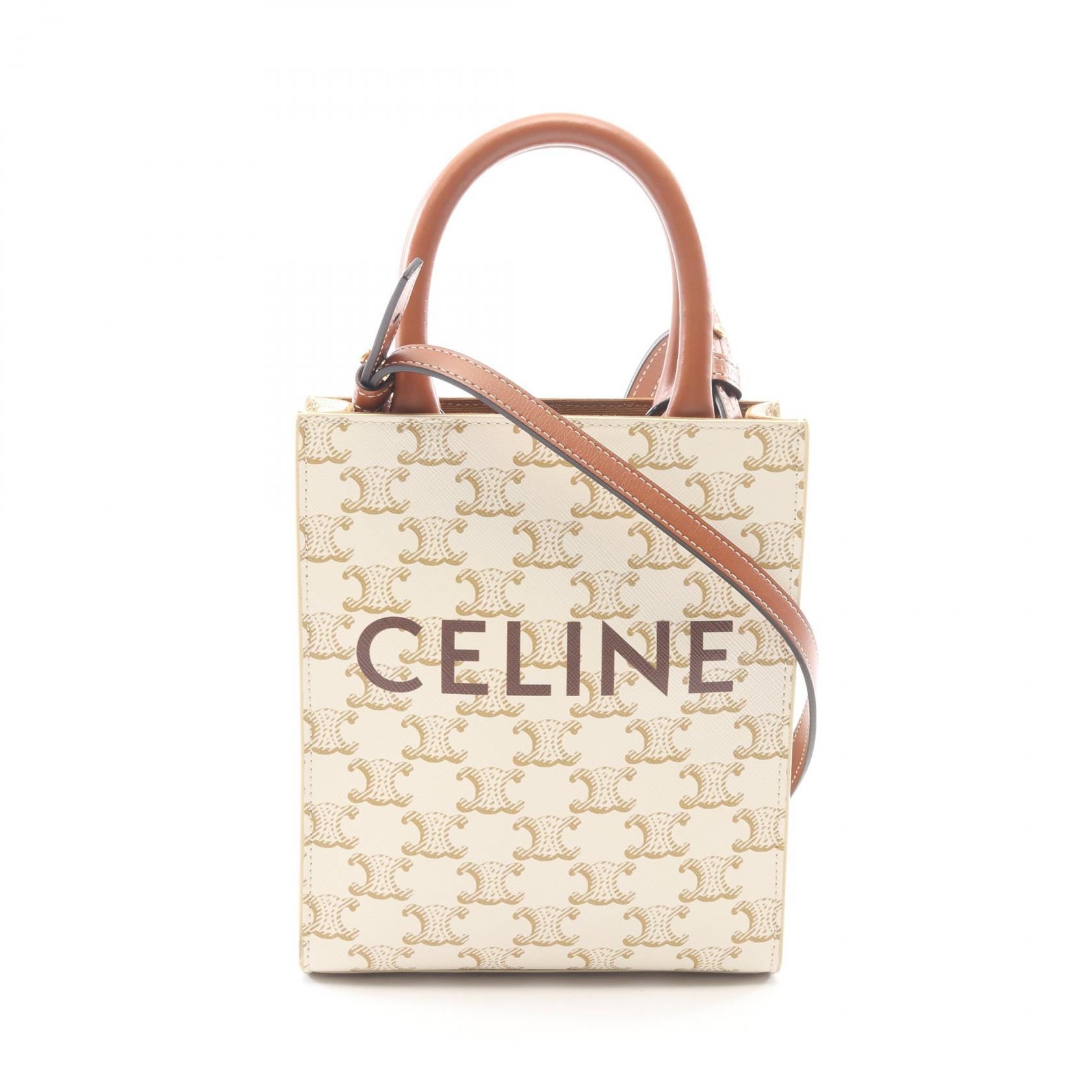 セリーヌ CELINE ミニ バーティカルカバ トリオンフ 2WAY ハンドバッグ バッグ PVCコーティングキャンバス レザー レディース アイボリー系 / ブラウン系 194372BZK-01BC 【中古】|Brandoff銀座