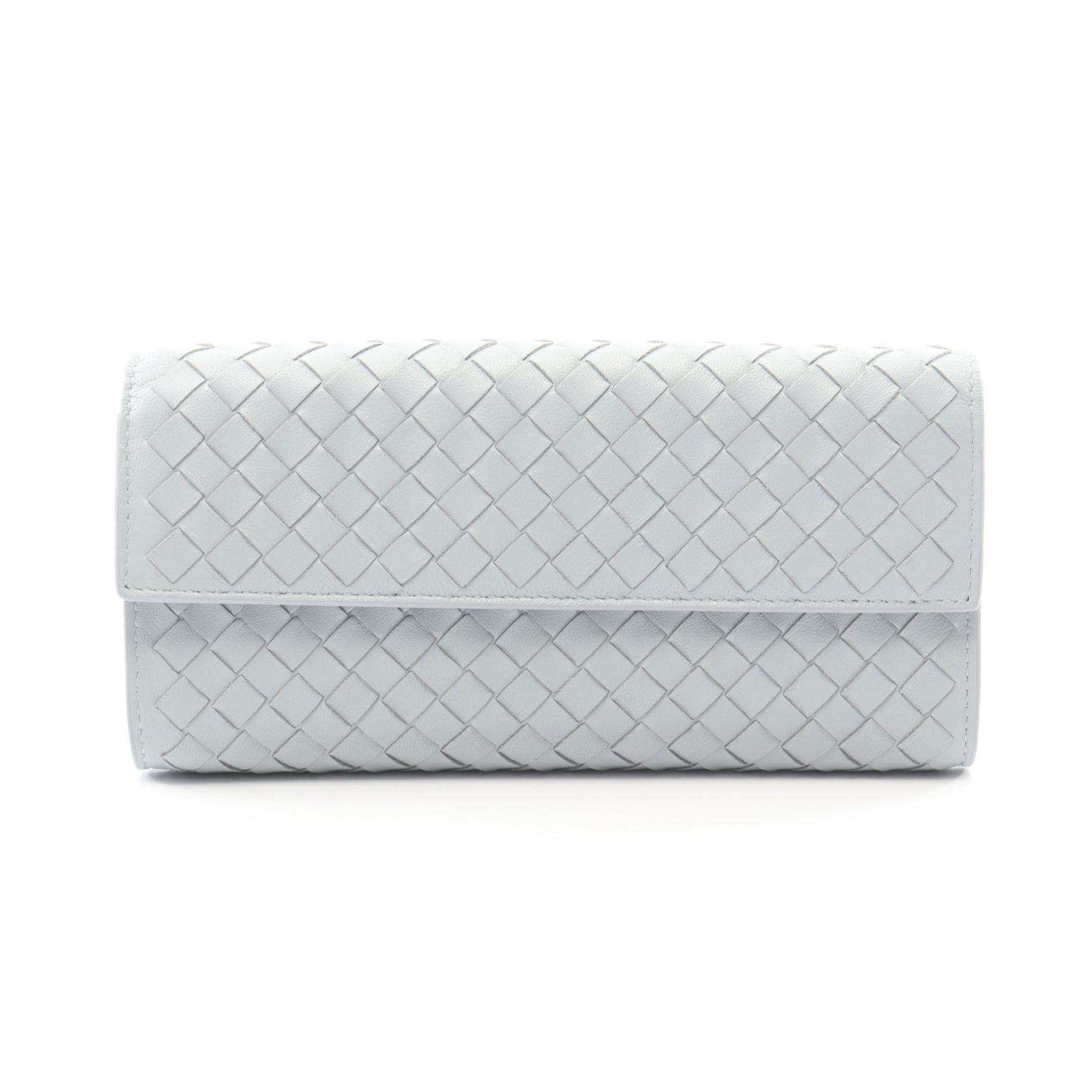 ボッテガヴェネタ BOTTEGA VENETA イントレチャート 二つ折り長財布 財布 レザー レディース ブルー系 【中古】｜Brandoff銀座 36,400円