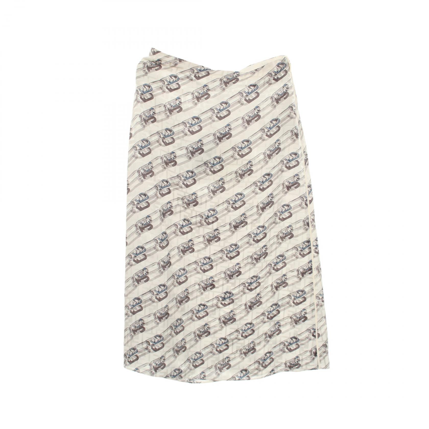 フェンディ FENDI 総柄 スカート 衣料品 ボトムス シルク レディース ホワイト系 / グレー系 【中古】｜Brandoff銀座