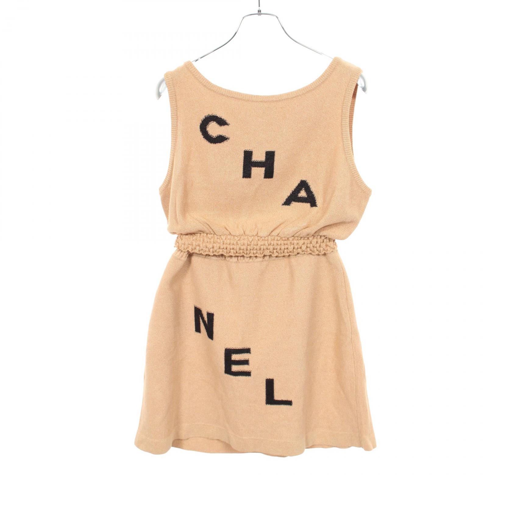 シャネル CHANEL ロゴ ニット タンクトップ スカート セットアップ 衣料品 レーヨン レディース ベージュ系 【中古】｜Brandoff銀座