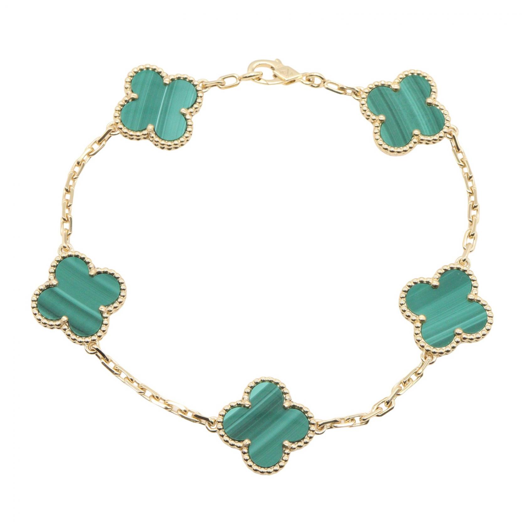 ヴァンクリーフ＆アーペル Van Cleef & Arpels ヴィンテージアルハンブラ 5モチーフ マラカイト ブレスレット ブレスレット アクセサリー K18（イエローゴールド） マラカイト レディース ゴールド系 / グリーン系 VCARL80900 【中古】｜Brandoff銀座