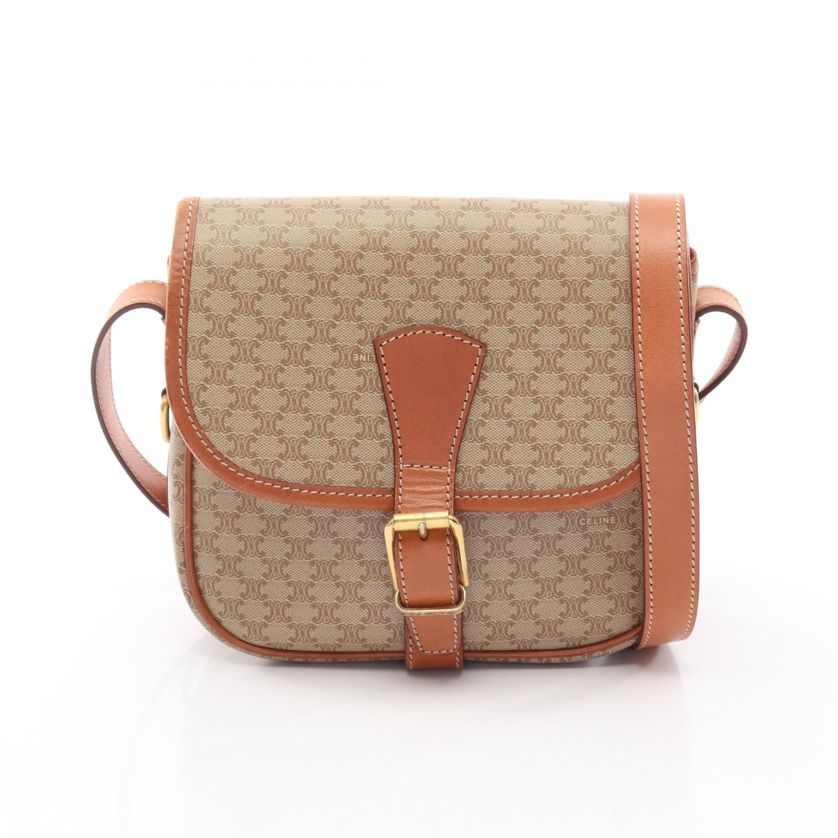 セリーヌ CELINE マカダム ショルダーバッグ バッグ PVCコーティングキャンバス レザー レディース ベージュ系 / ブラウン系 【中古】｜Brandoff銀座