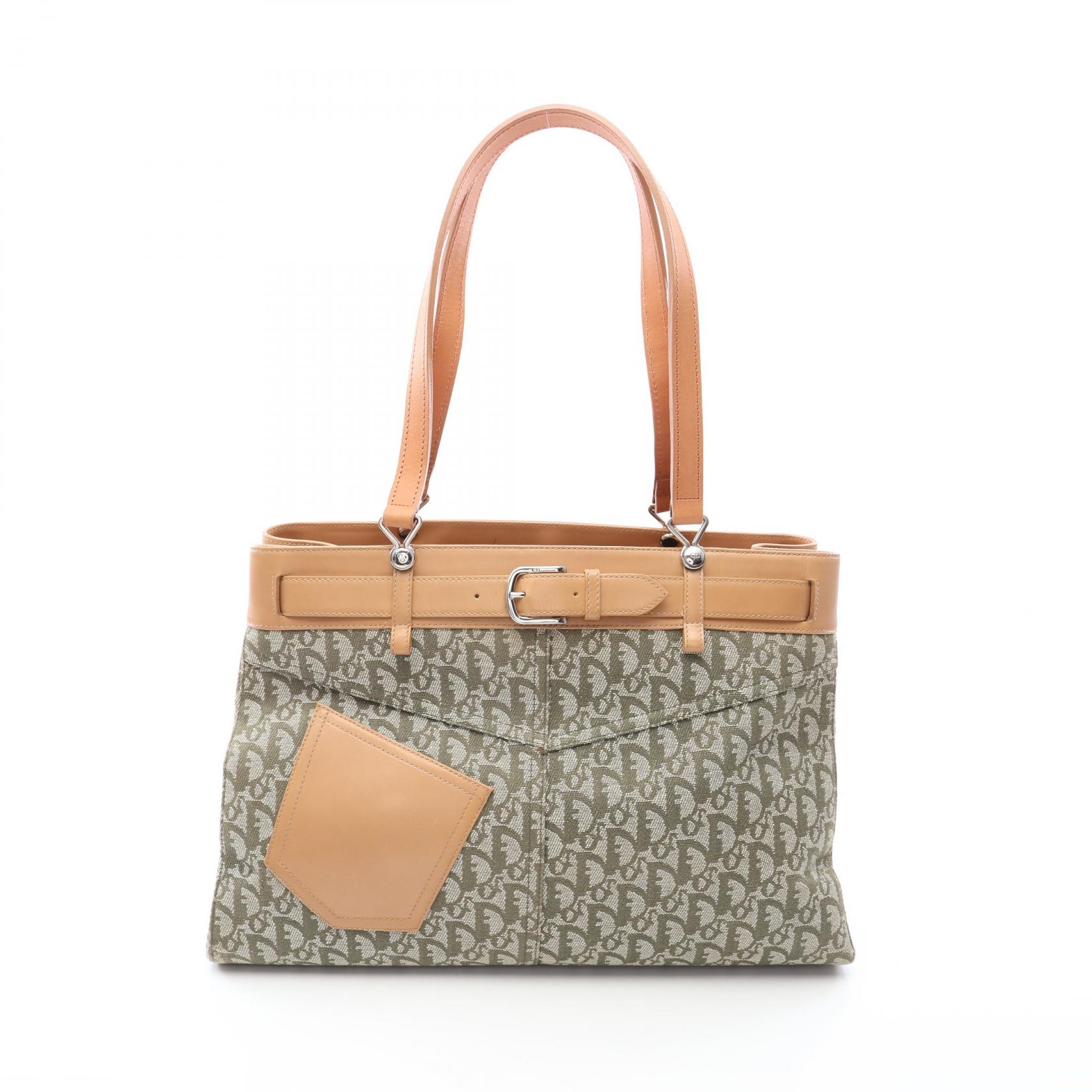 ディオール Dior トロッター トートバッグ バッグ キャンバス レザー レディース グリーン系 / ホワイト系 / ベージュ系 【中古】｜Brandoff銀座 96,800円