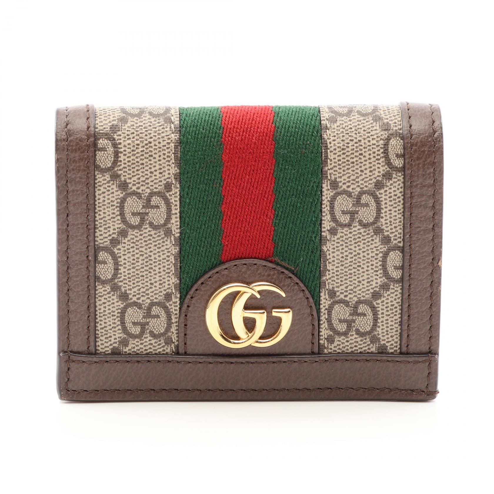 グッチ GUCCI オフィディア GGスプリーム 二つ折り財布 財布 レザー PVC レディース ブラウン系 / ベージュ系 / グリーン系 523155 【中古】|Brandoff銀座