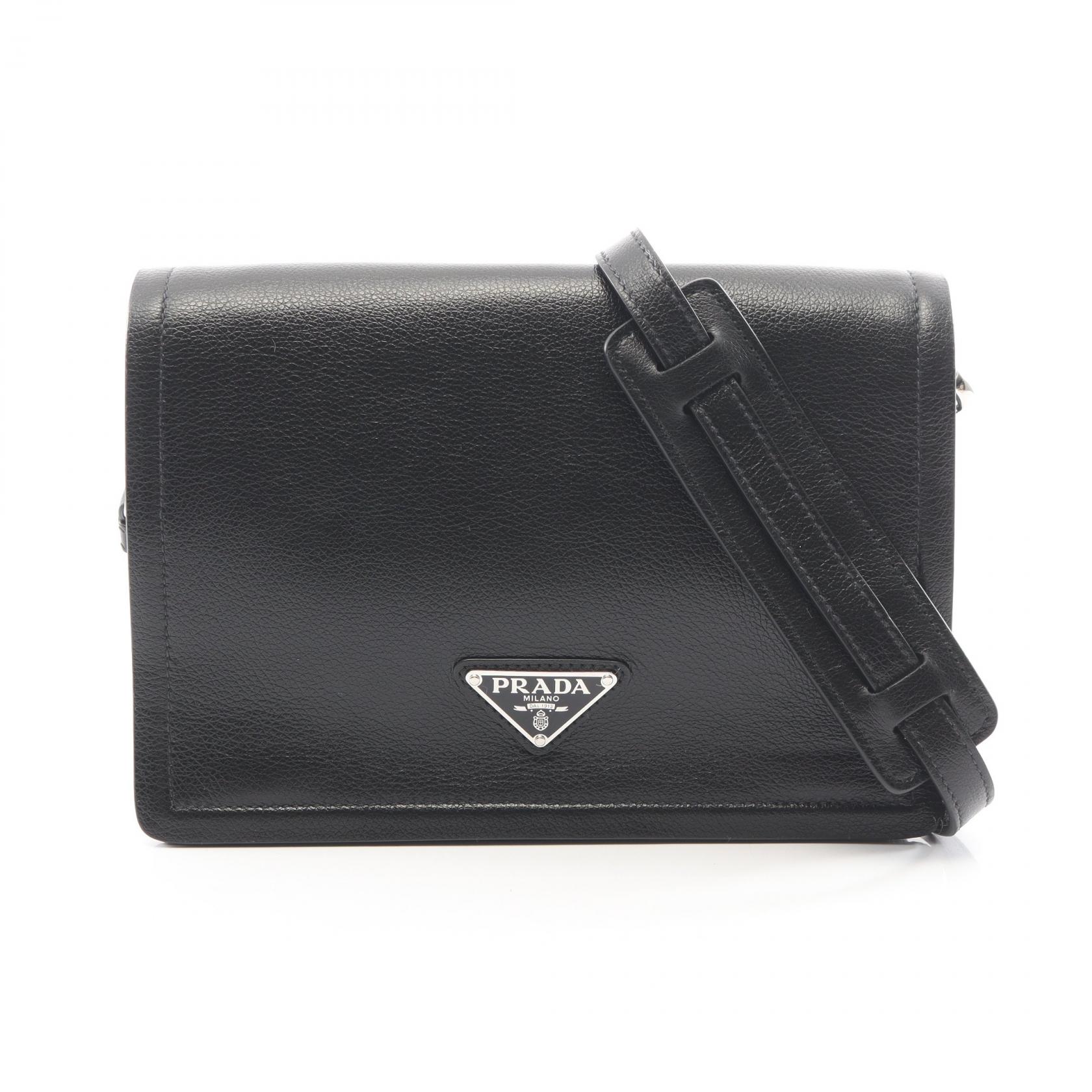 プラダ PRADA GLACE'CALF ショルダーバッグ バッグ レザー レディース ブラック系 1BD296 【中古】｜Brandoff銀座