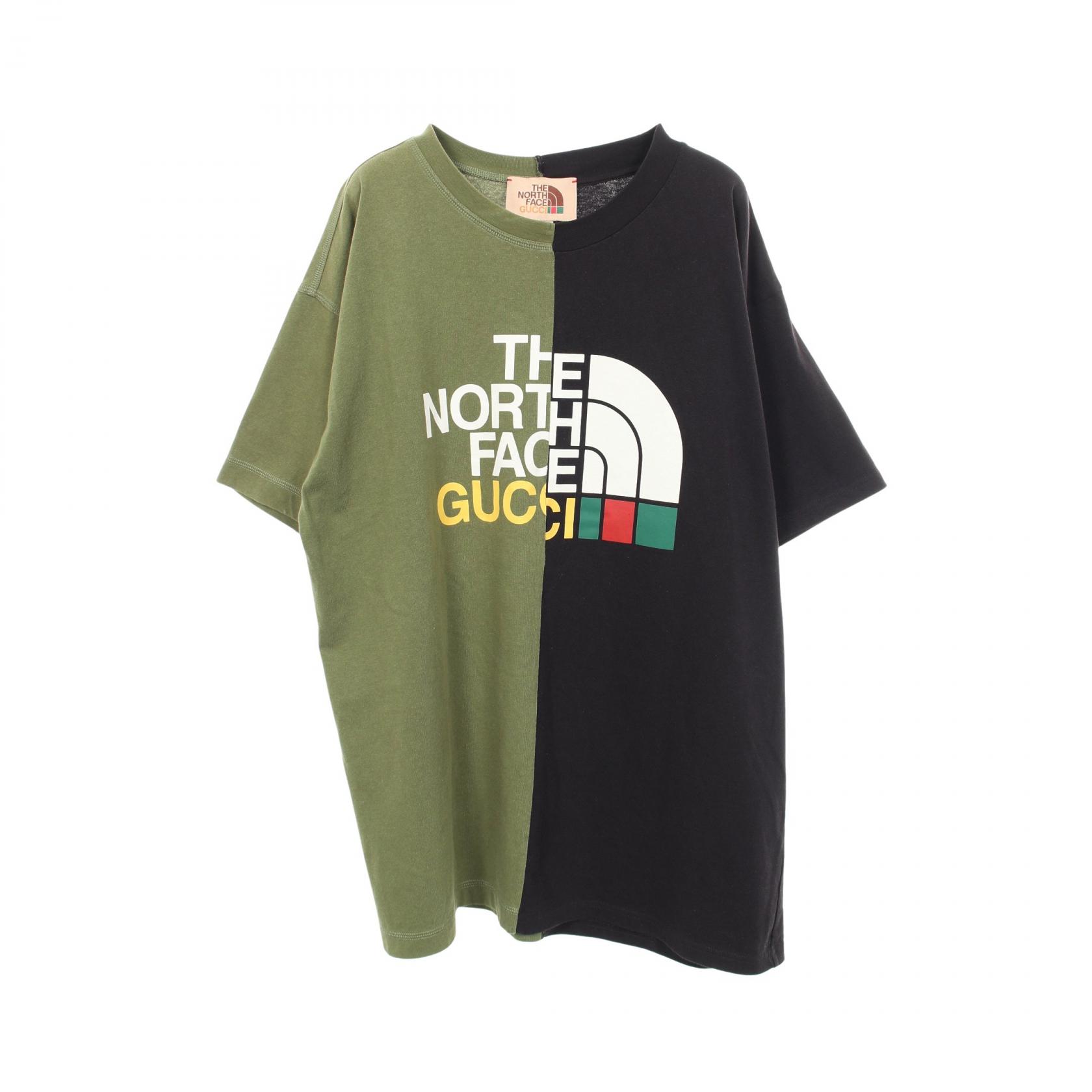 グッチ GUCCI GUCCI &times; THE NORTH FACE 再構築 半袖Tシャツ 衣料品 トップス コットン メンズ カーキ系 / ブラック系 671437 【中古】｜Brandoff銀座