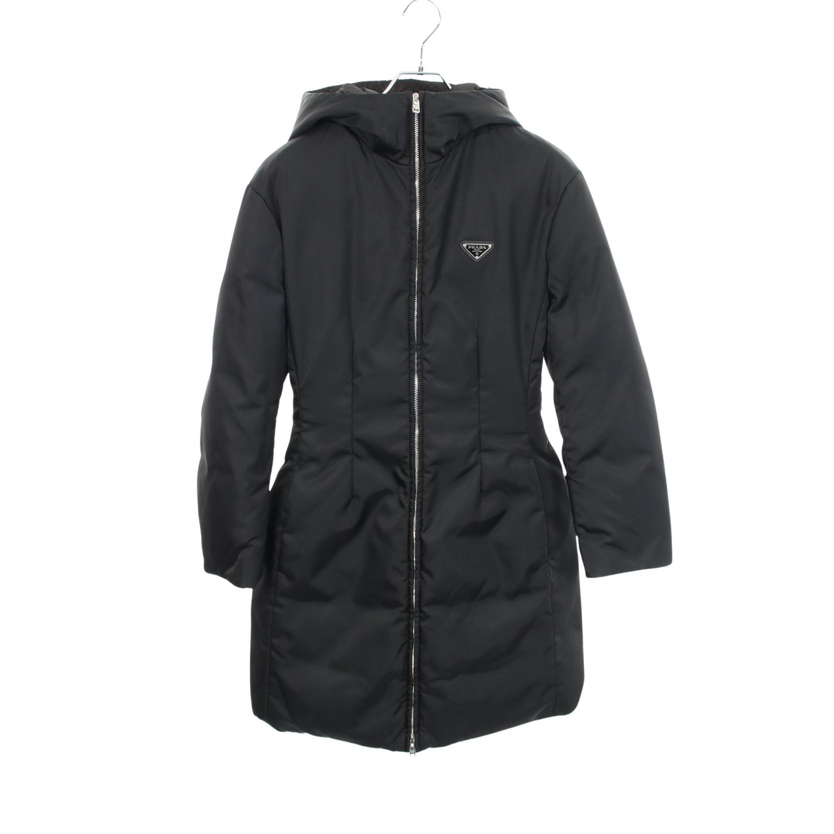 Prada Prada Re-Nylon Triangle Logo Hooded Down Jacket Jackets Clothing Outerwear Nylon Women's Black [Used]