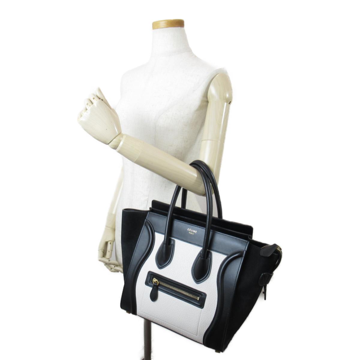 中古 セリーヌ マイクロラゲージショッパー ハンドバッグ レディース レザー ブラック X ホワイト Ebusinessnetwork Com Br