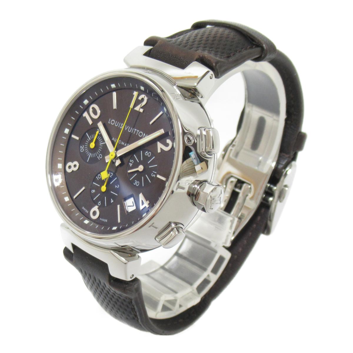 中古 ルイヴィトン タンブール クロノグラフ ウォッチ 腕時計 メンズ ステンレススチール Ss X レザーベルト Q1121 Rvcconst Com