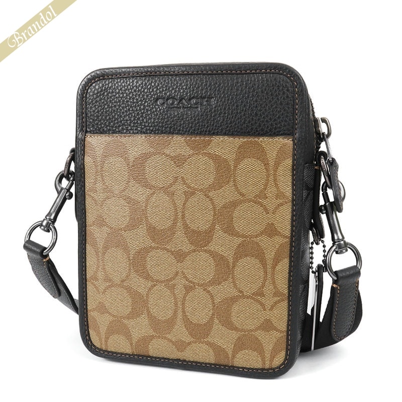 コーチ COACH メンズ ショルダーバッグ シグネチャー 縦型 ブラック×ベージュ CC090 QBTUP | コンビニ受取 ブランド【最大5000円クーポン 4/10 23:59迄】 28,400円