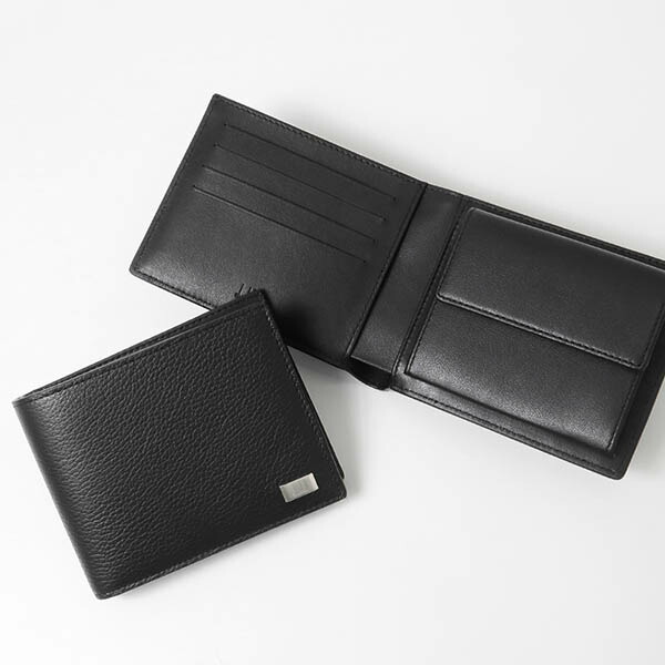 【未使用品】付属品完備 Dunhill レザー 二つ折り財布 コンパクト ロゴ ダンヒル DUNHILL マネークリップ 二つ折り財布 （ブラック