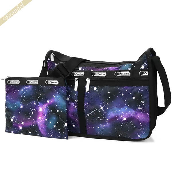 400円offクーポン対象 宇宙柄 3 8 月 0 59まで Lesportsac レスポートサック レディース ショルダーバッグ Deluxe Everyday Bag 7507 宇宙柄 ブラック パープル系 7507 D532 Outer Limits Azurebrandolレスポートサック 女性用 かばん ショルダー B5対応