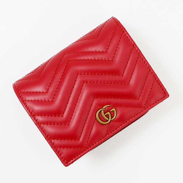 グッチ 二つ折財布 GUCCI レディース GGマーモント レザー 小銭入れ付 レッド 546580 DTD1T 6433 | ブランド