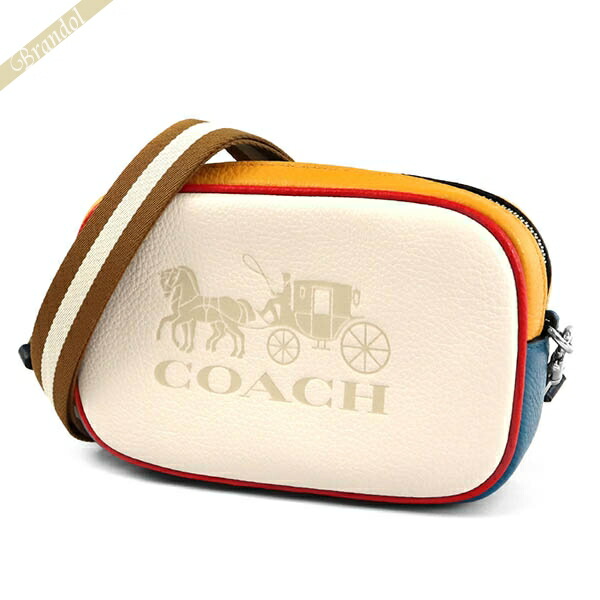 Coach 女性用 Svcah 斜めがけ ウェストバッグ 2way コーチ かばん 馬車ロゴ 鞄 コーチ ショルダーバッグ Coach レザー 馬車ロゴ 2way ウェストバッグ ホワイト イエロー系 4162 Svcah ブランド Azurebrandol
