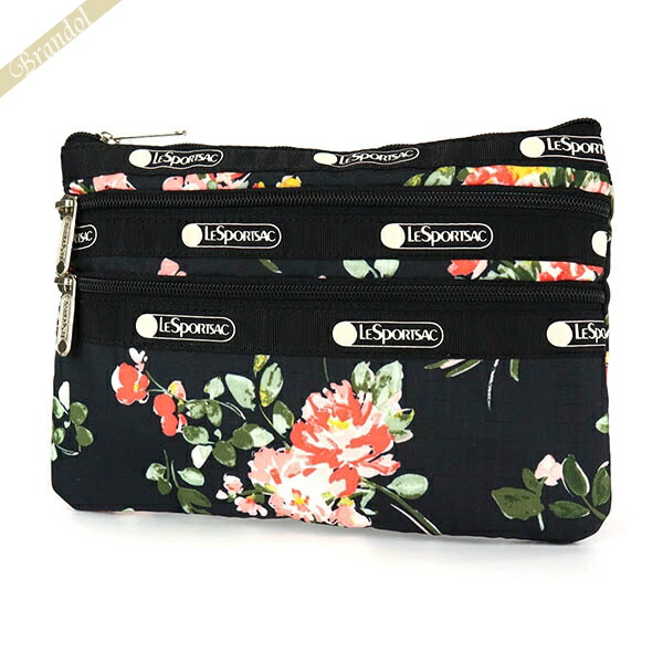レスポートサック ポーチ LeSportsac 3-ZIP COSMETIC 花柄 ブラック系 7158 F632 | ブランド