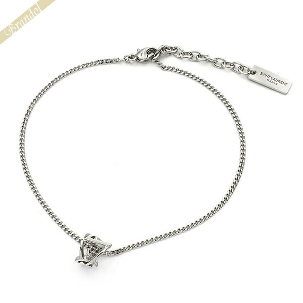 美品 サンローラン YSL ロゴ シルバー ラインストーンブレスレット SAINT LAURENT サンローラン ブレスレット レディース YSL 立体