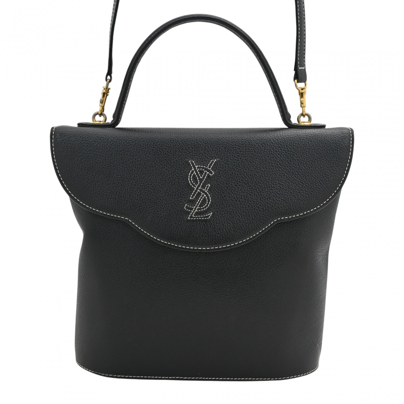 【中古】前日 サンローラン YSLロゴタイプ ヴィンテージ 2WAY ハンドバック 黒いこと 編み目 A価値づける ys5658yy