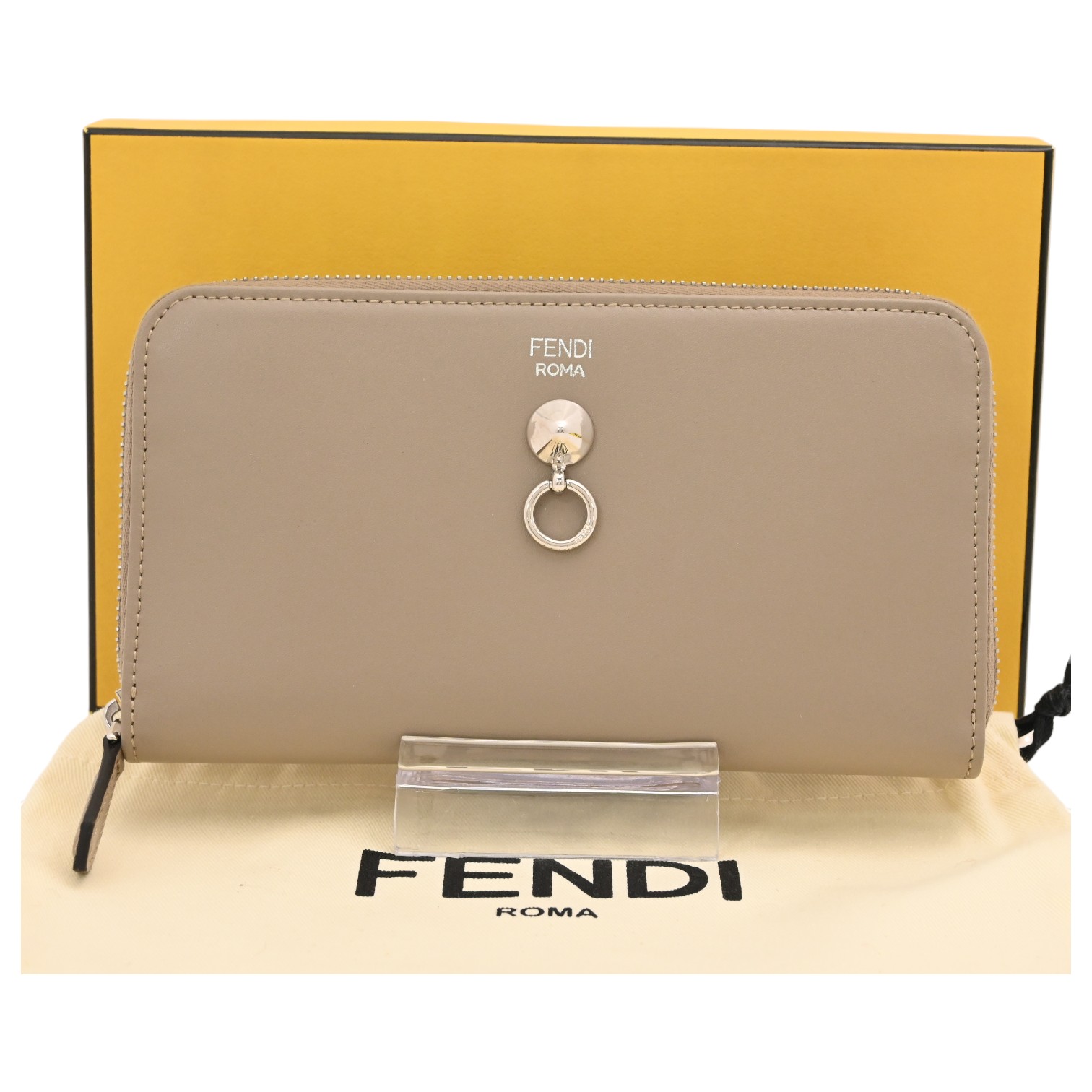 【百貨店SALE】【目あたらしい明けっ広げ不死化】【中古】フェンディ バイザウェイ ラウンドチャック 長札入れ グレージュ B価値づける 鉄7821錫