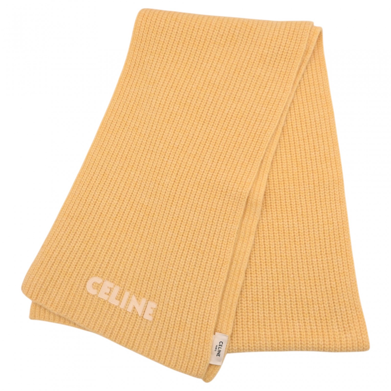 【百貨店SALE】【耳あたらしい開けっ広げ祝する】【中古】セリーヌ ロゴタイプ 羊毛 えり巻き 黄色 A序列付ける セリウム8517竓