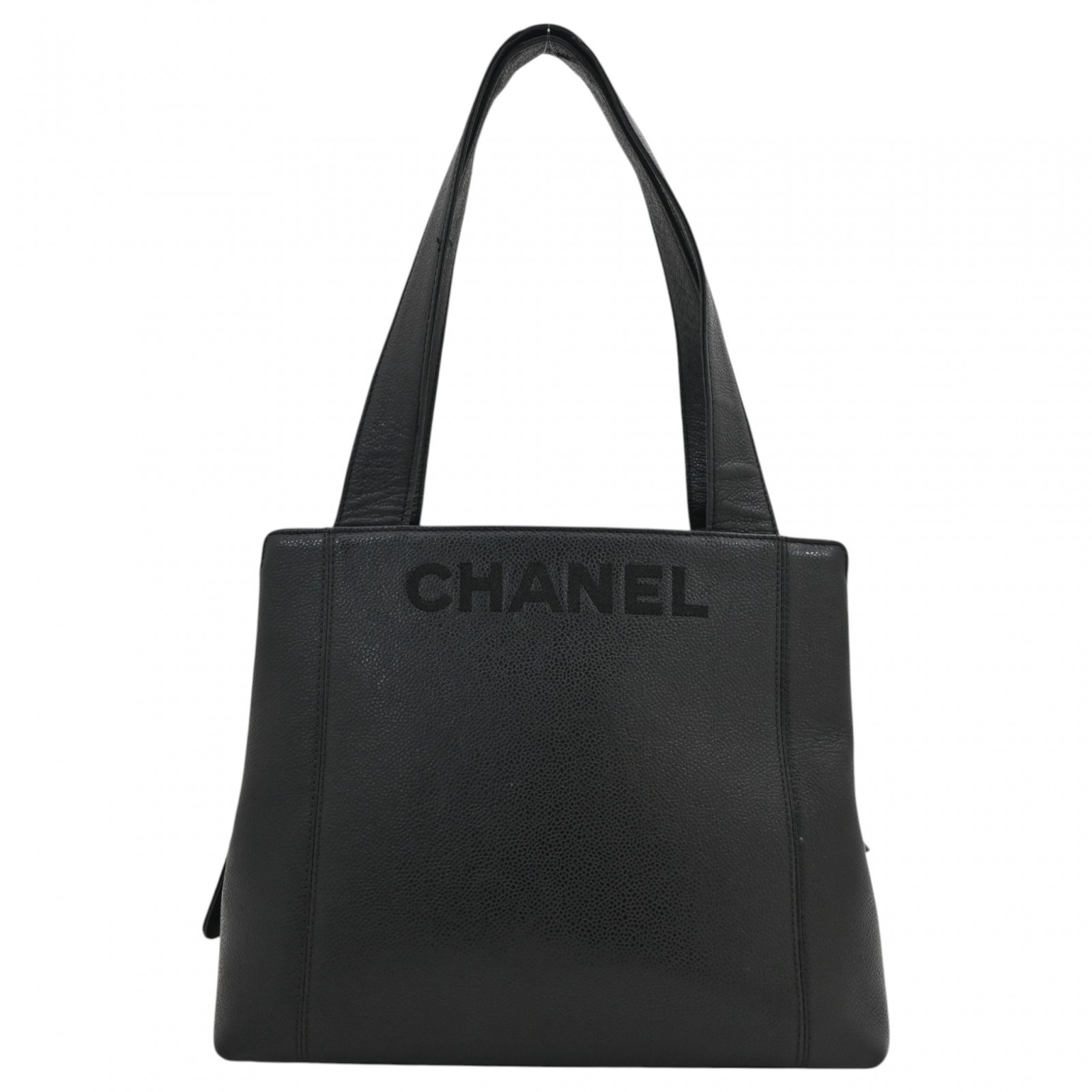 【中古】シャネル ロゴ キャビアスキン トートバッグ ブラック Bランク ch89108pu|BRAND OSAKA 店