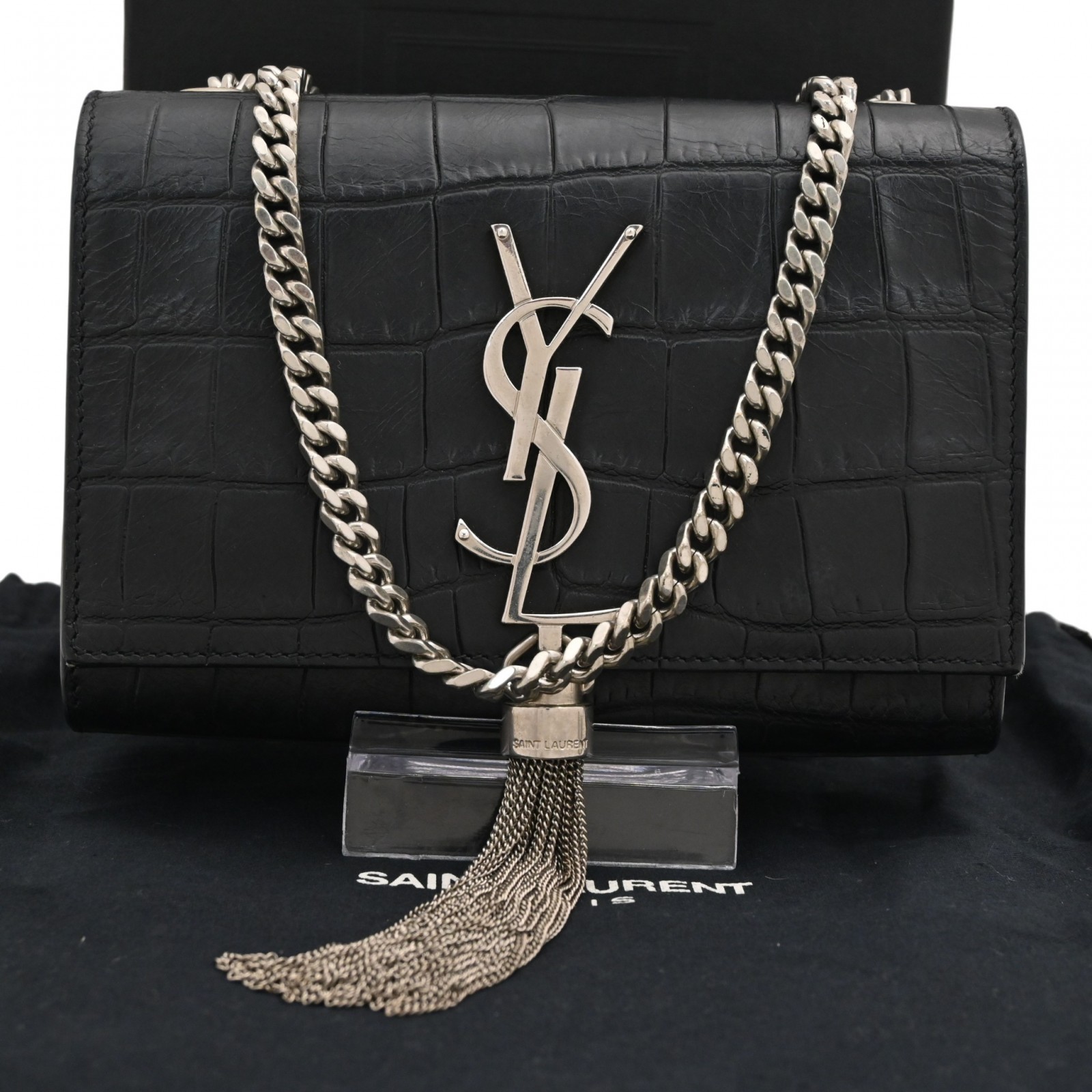 【中古】サンローラン YSL ケイト タッセルスモール ショルダーバッグ 黒いこと しろがね色金具 A価値づける ys66106竓