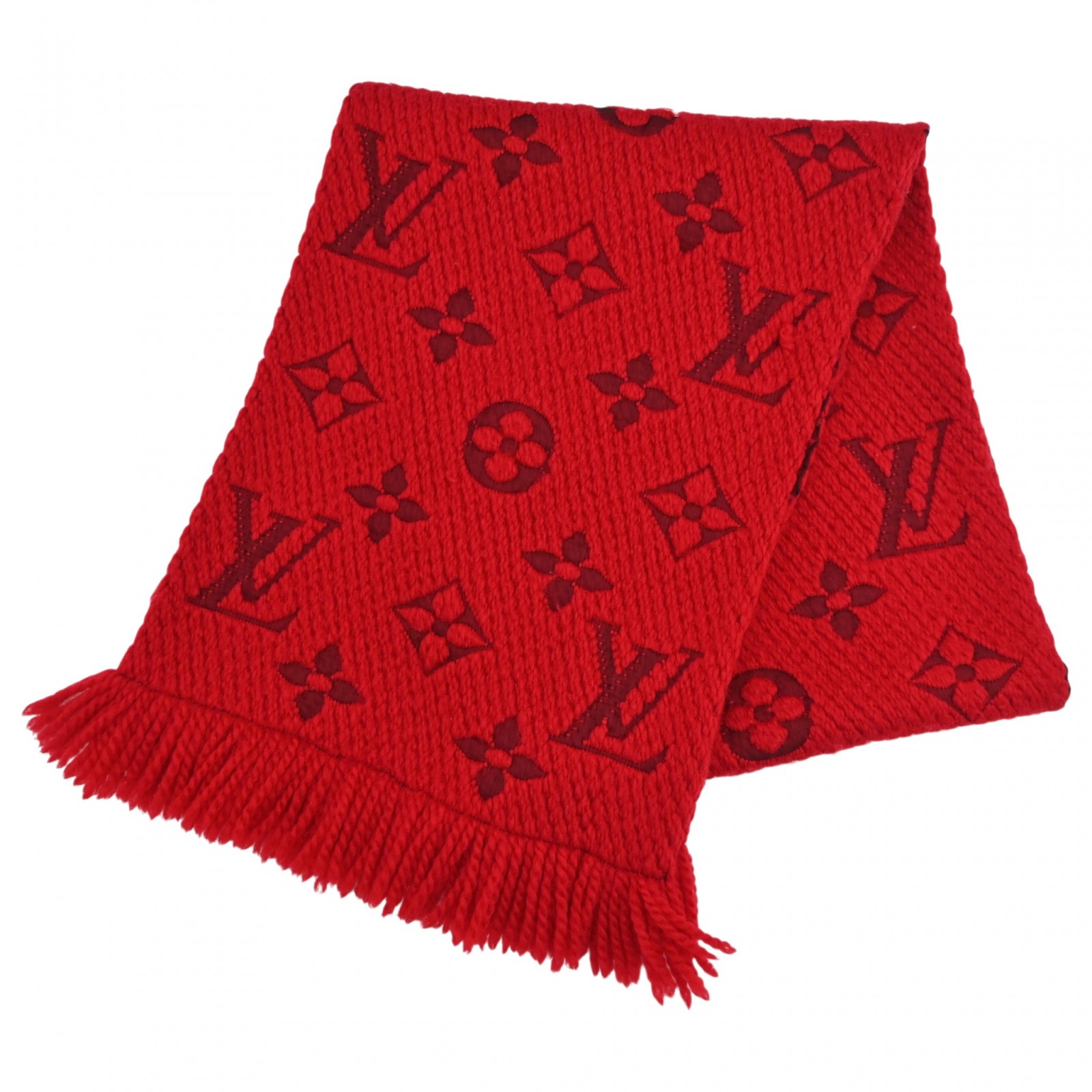 【百貨店SALE】【耳あたらしい開けっ広げ祝する】【中古】ルイヴィトン モノグラム ロゴタイプ エシャルプ ロゴタイプ気違い えり巻き 赤いこと A序列付ける lv4625hg
