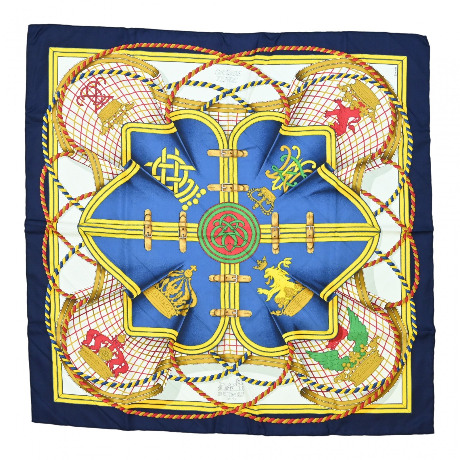 【百貨店SALE】【耳あたらしい開けっ広げ祝する】【中古】エルメス カレ90 GRANDE TENUE 馬の礼装 地絹 えり巻き A序列付ける he8918gh