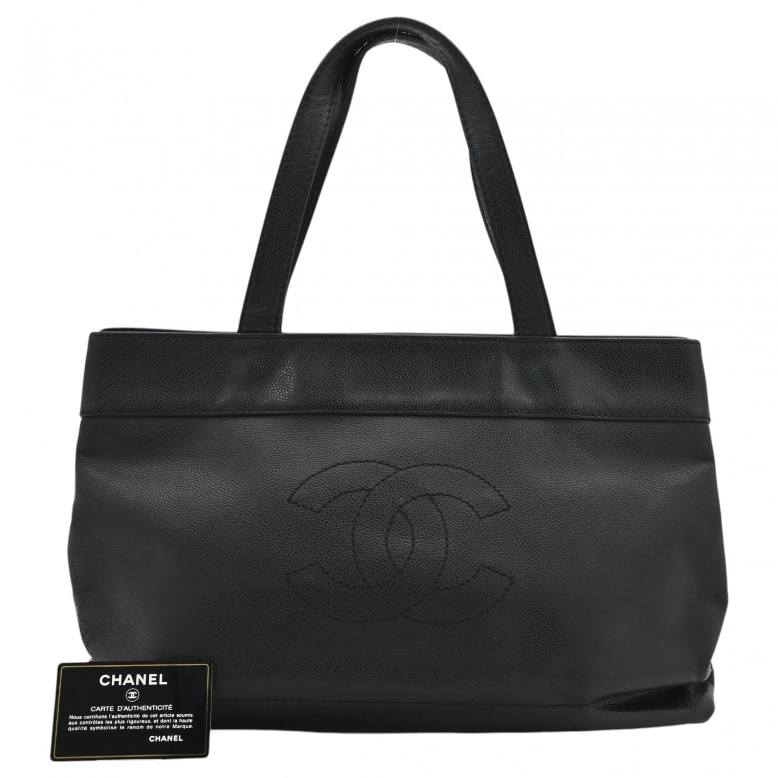 【中古】シャネル ココマーク デカココ ロゴタイプ キャビア素はだ トートバッグ 黒いこと B価値づける ch6494kr