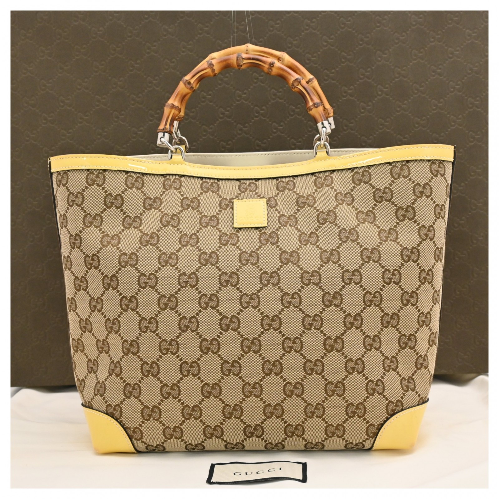 【中古】グッチ GG帆布 バンブー チルドレンズ ハンドバック ベージュ×黄色 日本押さえる A位置づける gu6452gg