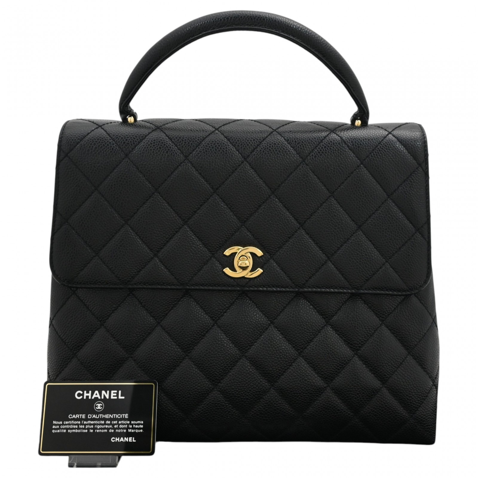 【中古】シャネル ココマーク キャビア素はだ マトラッセ ハンドバック 黒いこと ゴールド金具 A価値づける ch63295竓