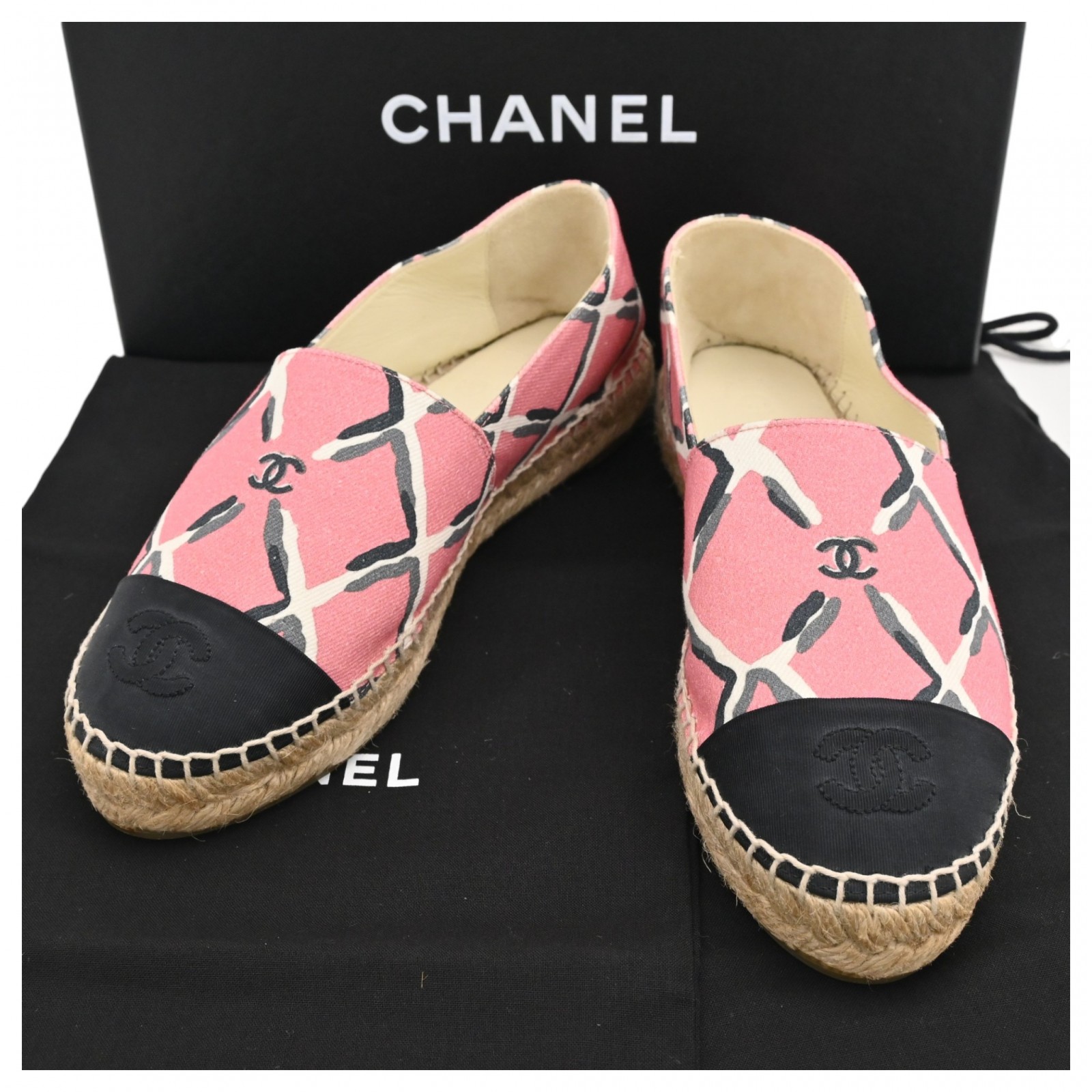 【中古】シャネル エスパドリーユ スリッポン 靴 ココマーク ピンク キャンバス Nランク ch8736cc|BRAND OSAKA 店
