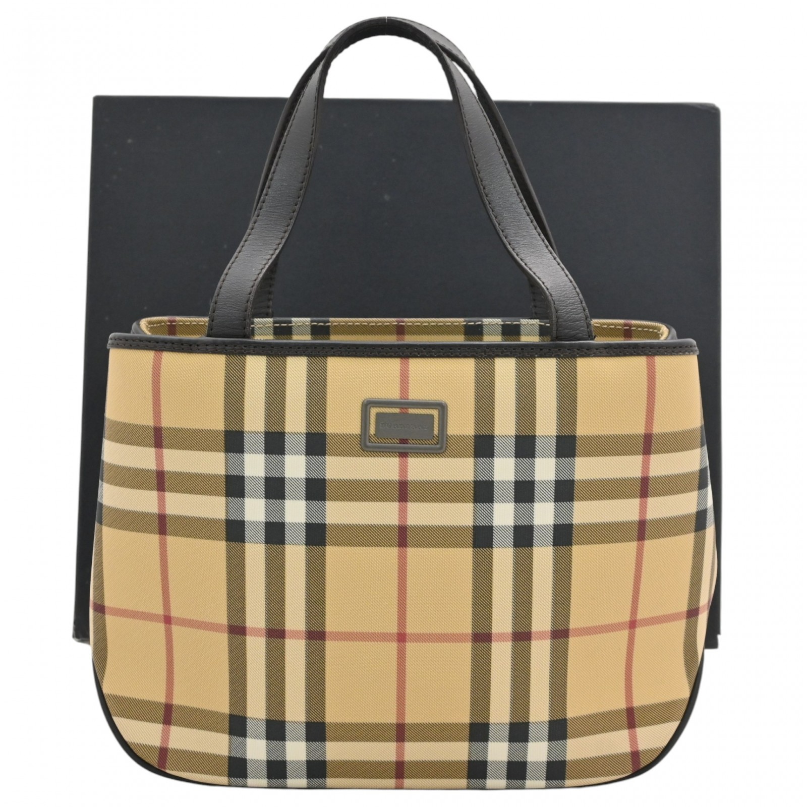 【お買い物マラソン限定 5%OFFクーポンアリ!】【中古】バーバリー ノバチェック ハンドバッグ ロゴ ベージュ×ダークブラウン Aランク bb8828bf|BRAND OSAKA 店