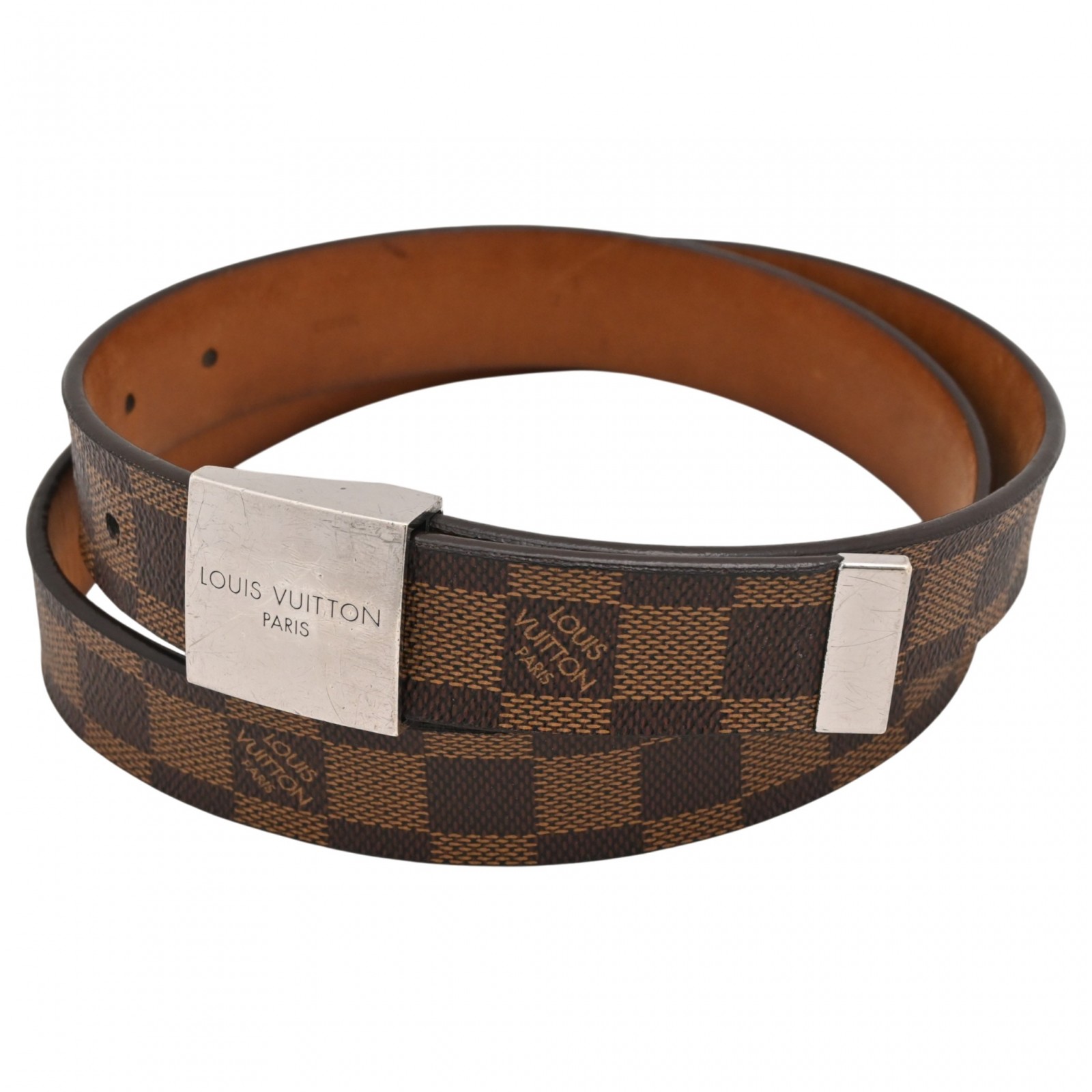 【中古】ルイヴィトン ダミエ サンチュール キャレ ベルト LV ロゴ ブラウン シルバー金具 Bランク lv2311cc|BRAND OSAKA 店