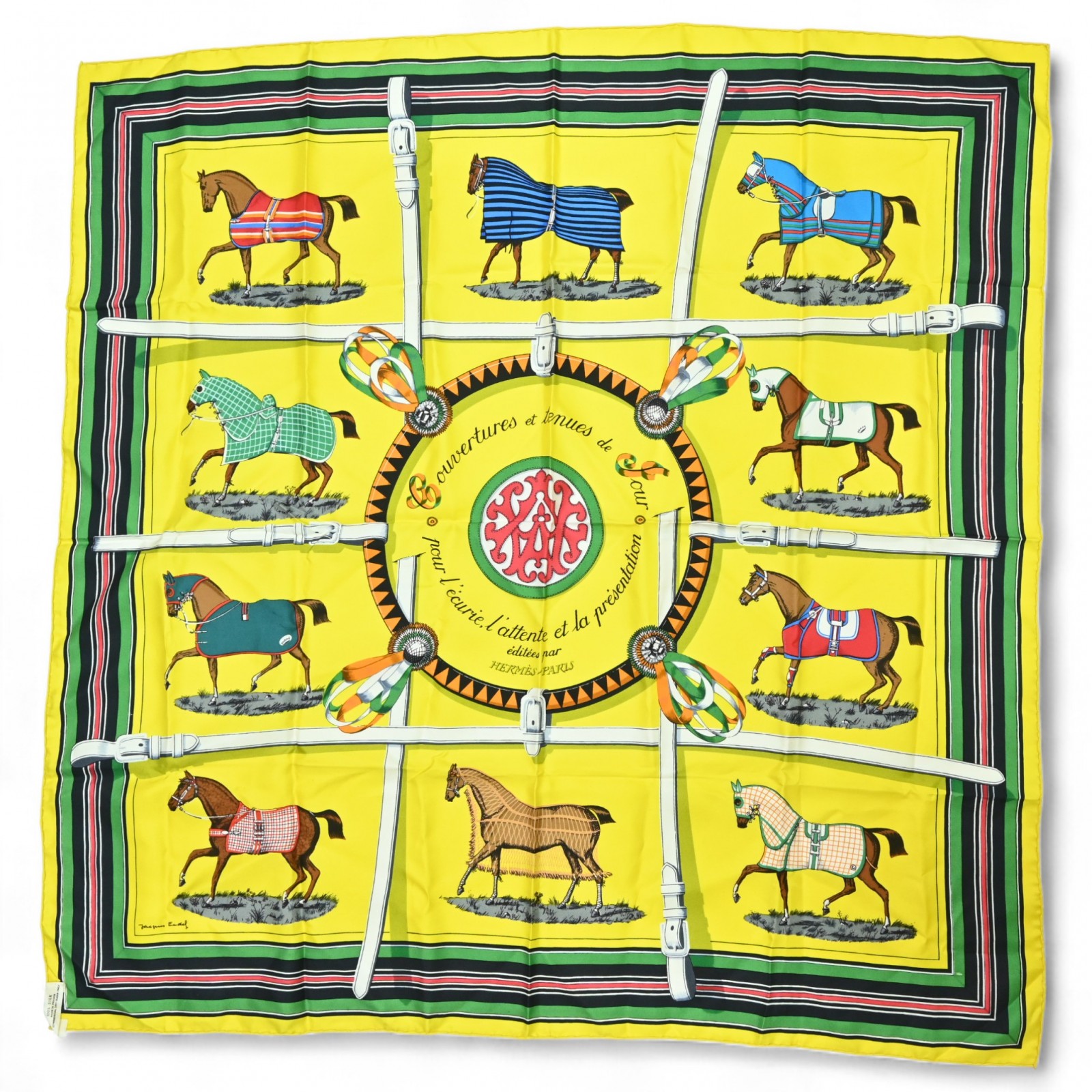【百貨店SALE】【耳あたらしい開けっ広げ祝する】【中古】エルメス カレ90 えり巻き Couvertures et Tenues de Jour 馬着 A序列付ける he5517rr