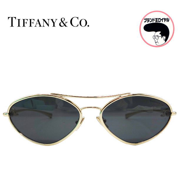 【中古】未使用品 TIFFANY ティファニーノット サングラス  ペールゴールドカラーメタルにダークグレーレンズ 眼鏡 アイウエア