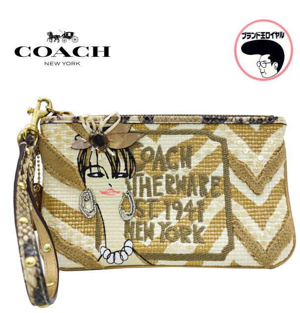 【中古】コーチ職  COACH 商品目録ネットボール 合財袋 ミニ御徒面子 ゴールド